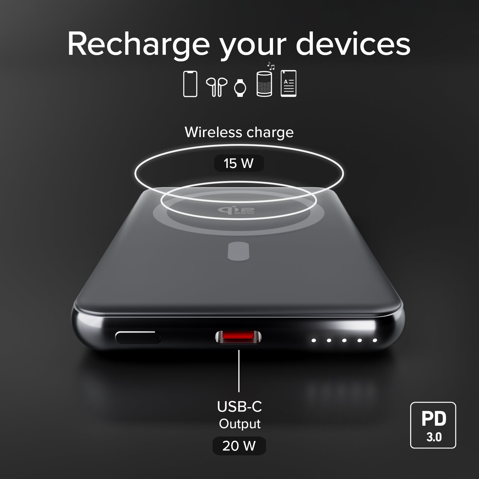 Magnetische Wireless-Powerbank 5000 mAh mit 20W Power Delivery, Aluminium, MagSafe-kompatibel
