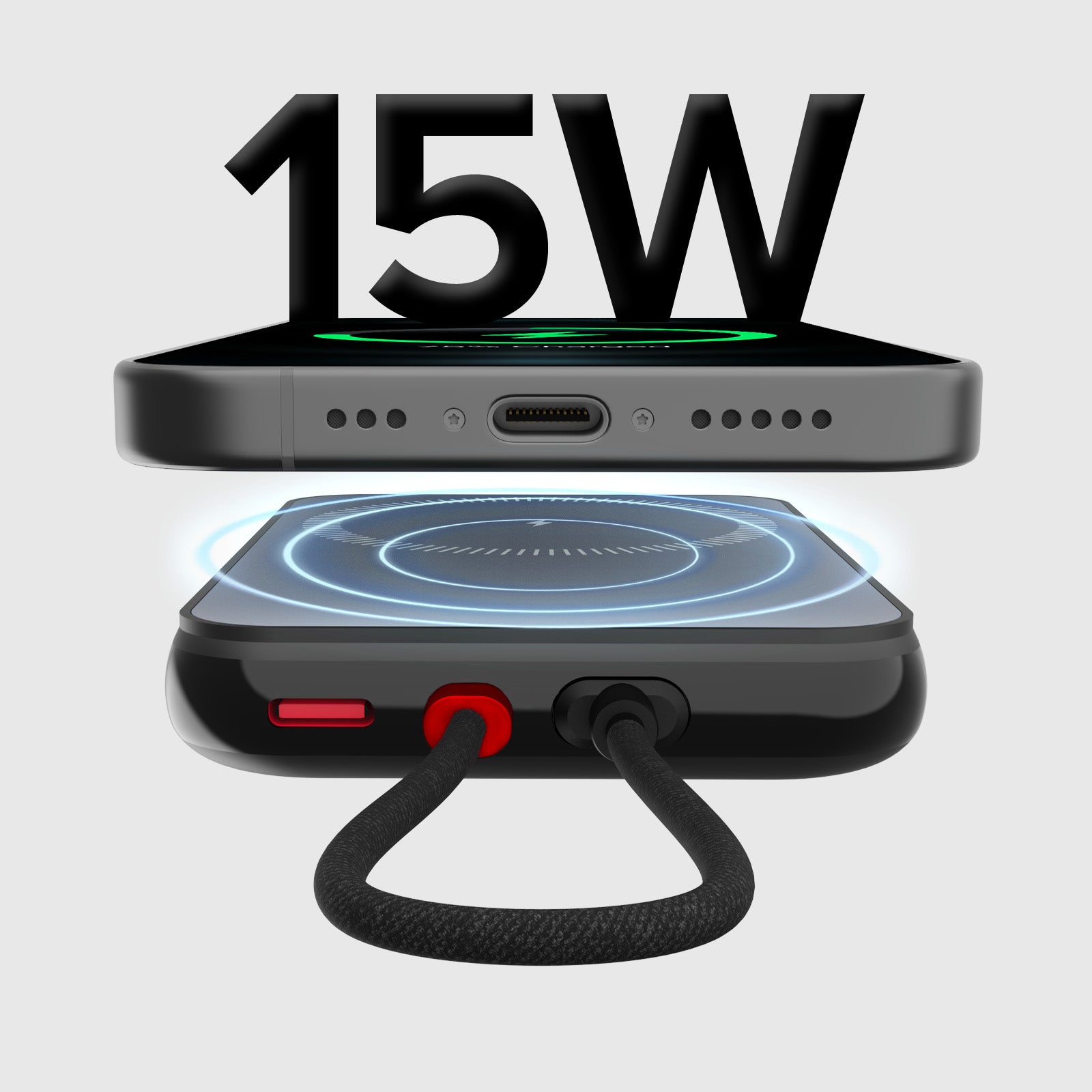 Batería externa de 5000 mAh con cable USB-C integrado, cargador PD de 20 W compatible con carga inalámbrica MagSafe