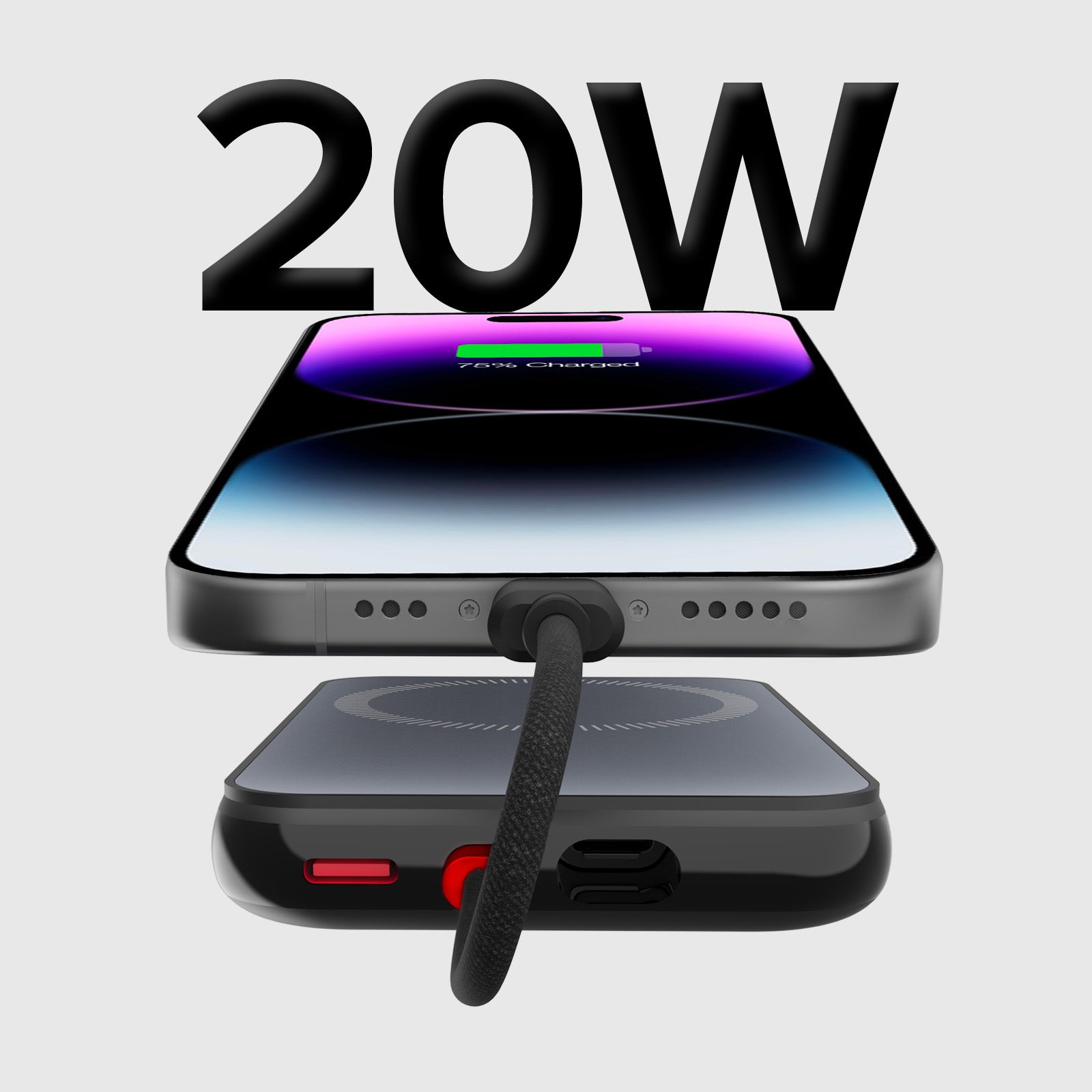 Batterie externe de 5 000 mAh avec câble USB-C intégré, chargeur PD 20W compatible avec la charge sans fil MagSafe