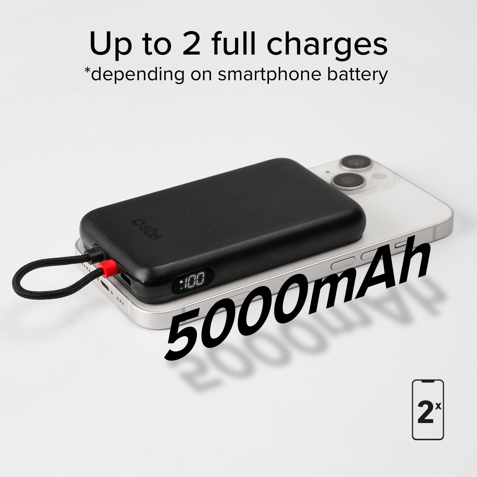Batterie externe de 5 000 mAh avec câble USB-C intégré, chargeur PD 20W compatible avec la charge sans fil MagSafe
