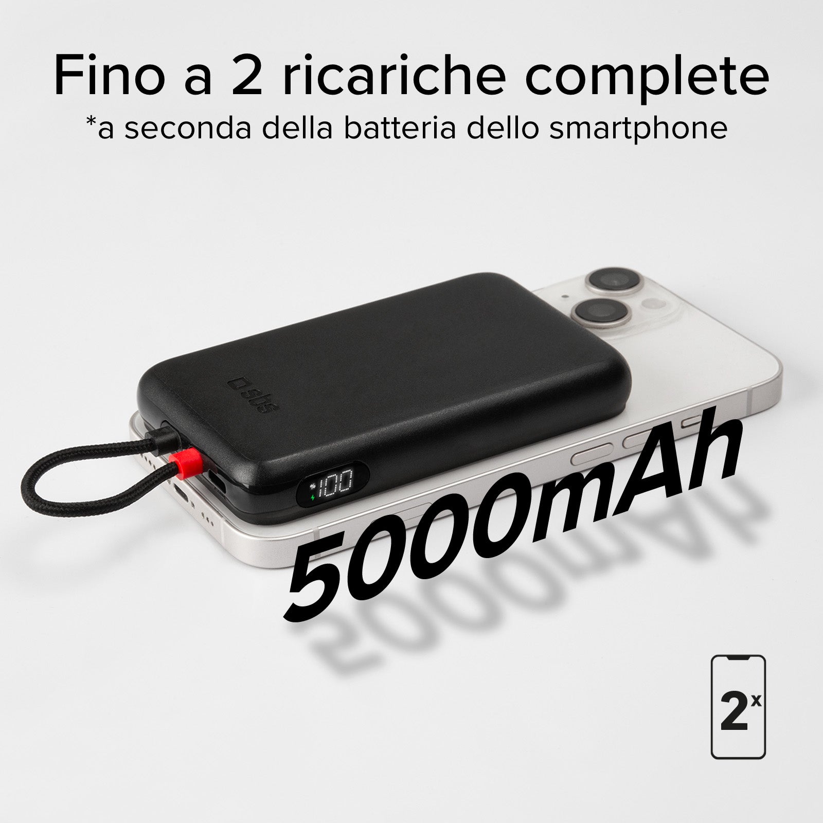 Powerbank da 5000 mAh con cavetto integrato USB-C compatibile ricarica MagSafe