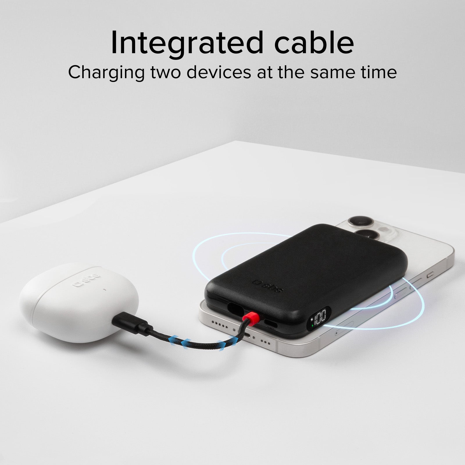 Batterie externe de 5 000 mAh avec câble USB-C intégré, chargeur PD 20W compatible avec la charge sans fil MagSafe