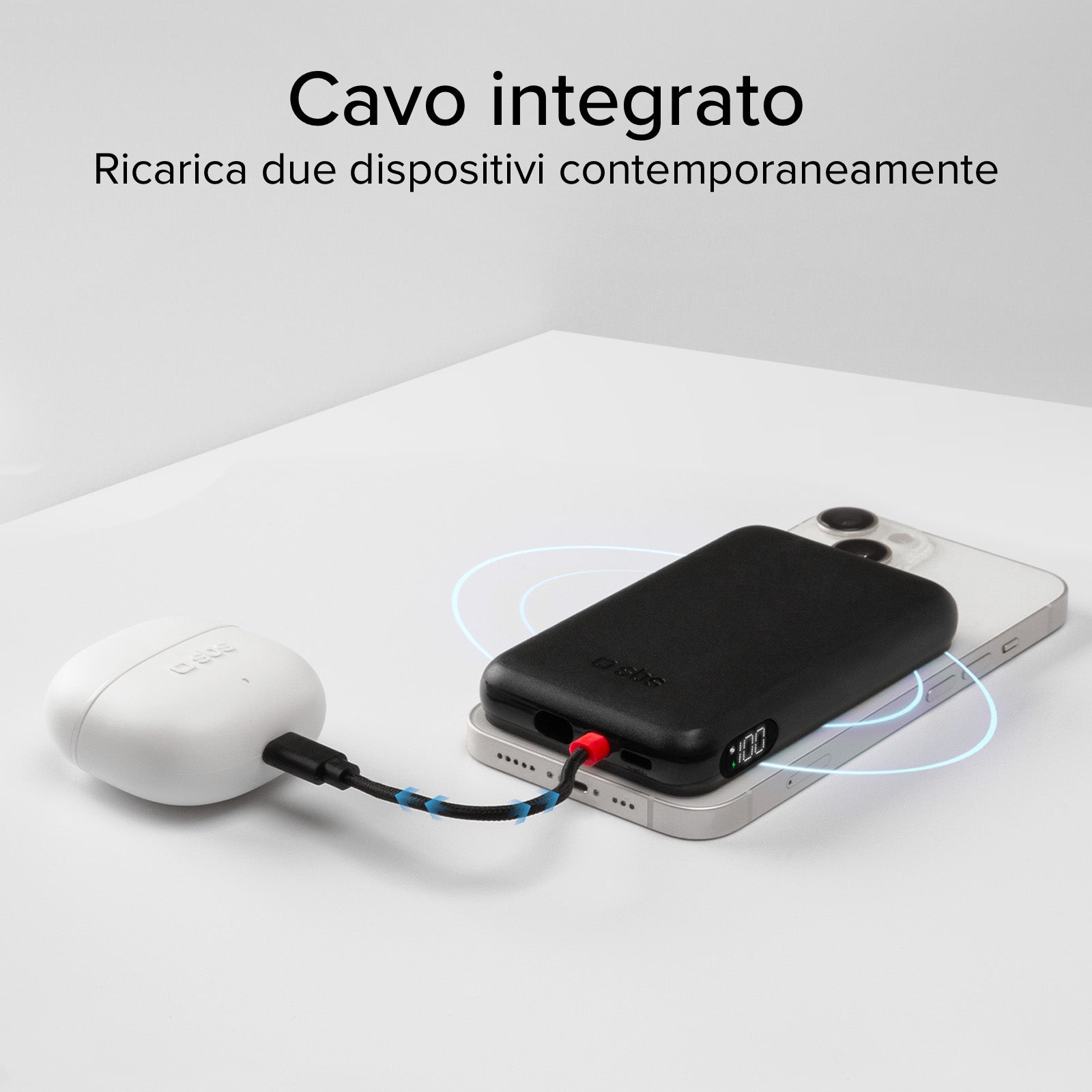 Batterie externe de 5 000 mAh avec câble USB-C intégré, chargeur PD 20W compatible avec la charge sans fil MagSafe