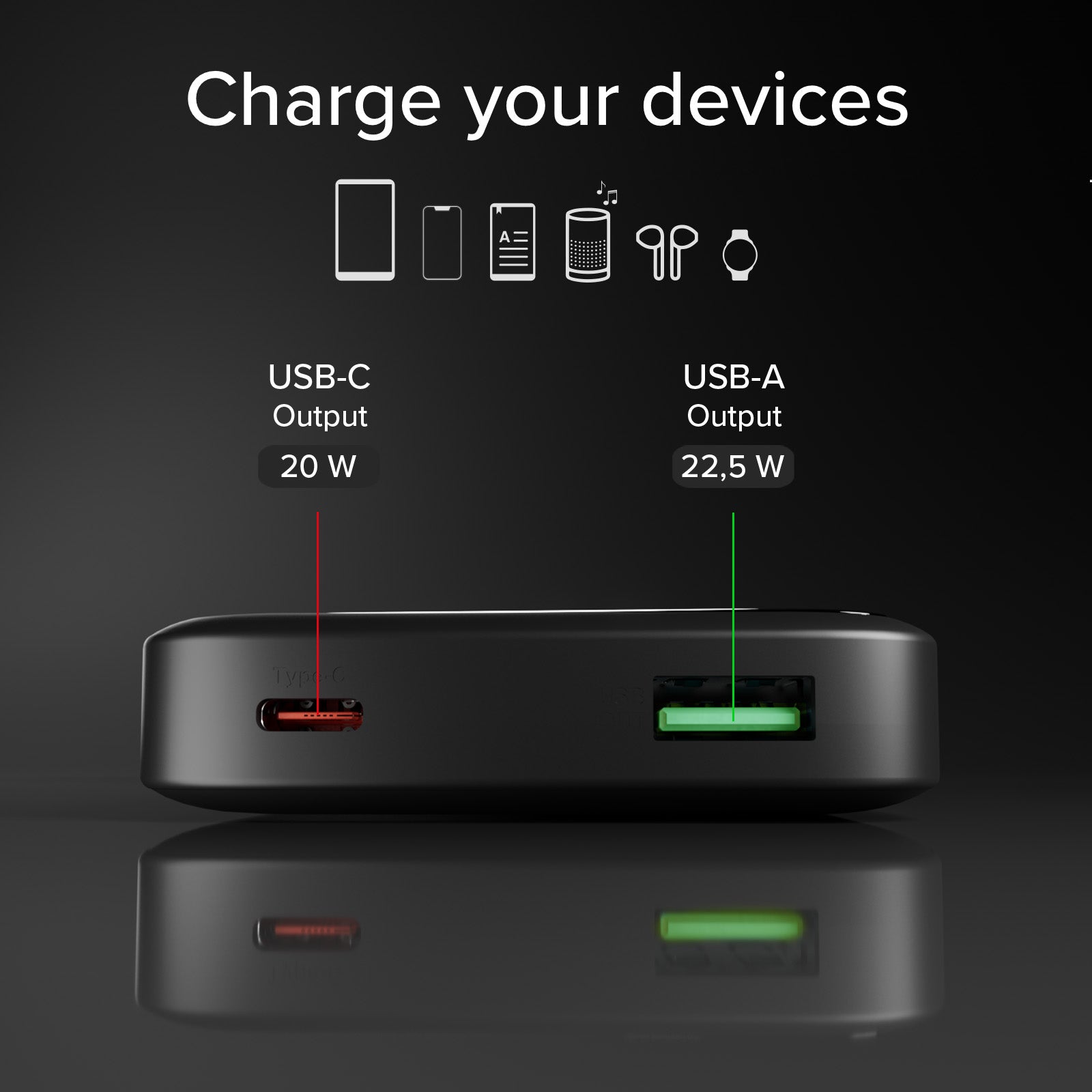 Power bank compatto da 10.000 mAh con ricarica rapida e display LCD