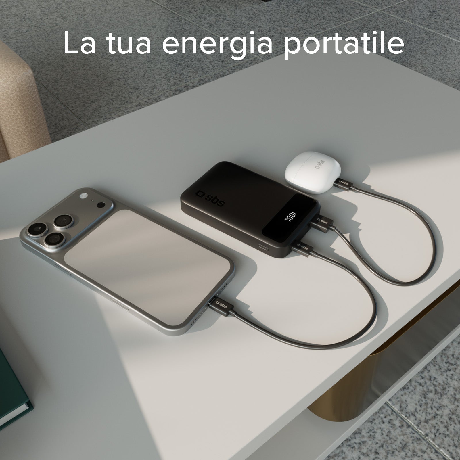 Power bank compatto da 10.000 mAh con ricarica rapida e display LCD