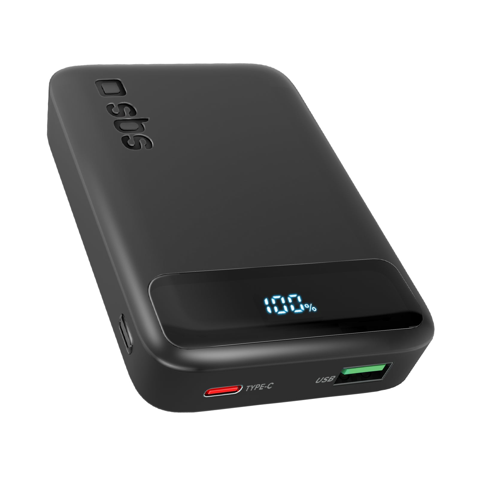 Compact 10000 mAh power bank with fast charging and LCD