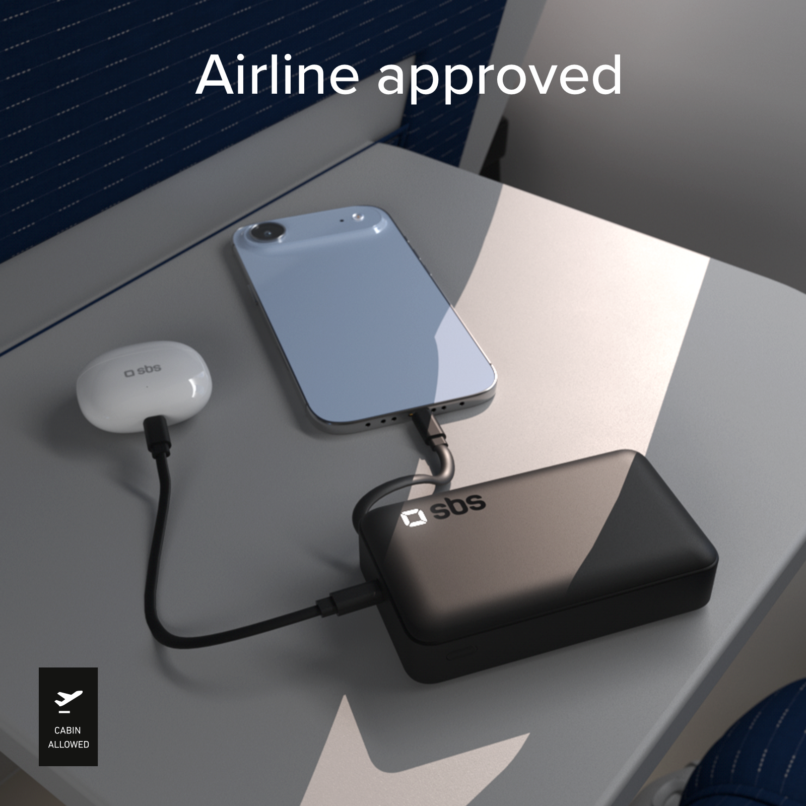 Batterie externe 10 000 mah avec câble USB-C rétractable et charge rapide