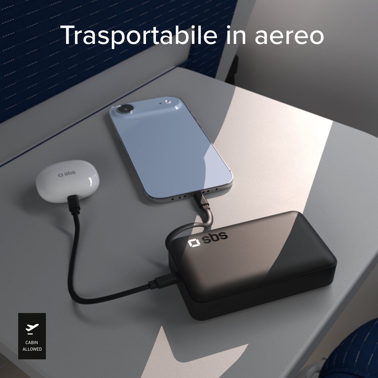 Batterie externe 10 000 mah avec câble USB-C rétractable et charge rapide