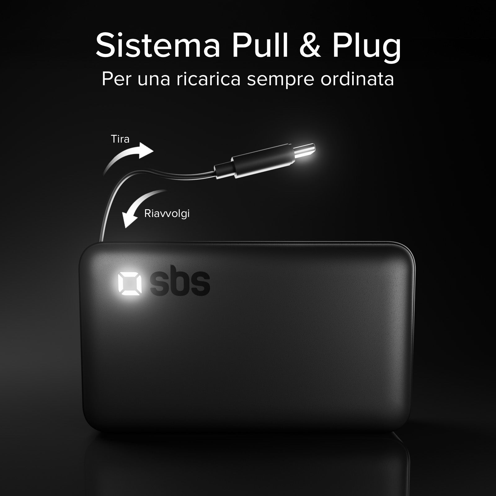 10000 mAh Power Bank with retractable USB-C cable and fast charging