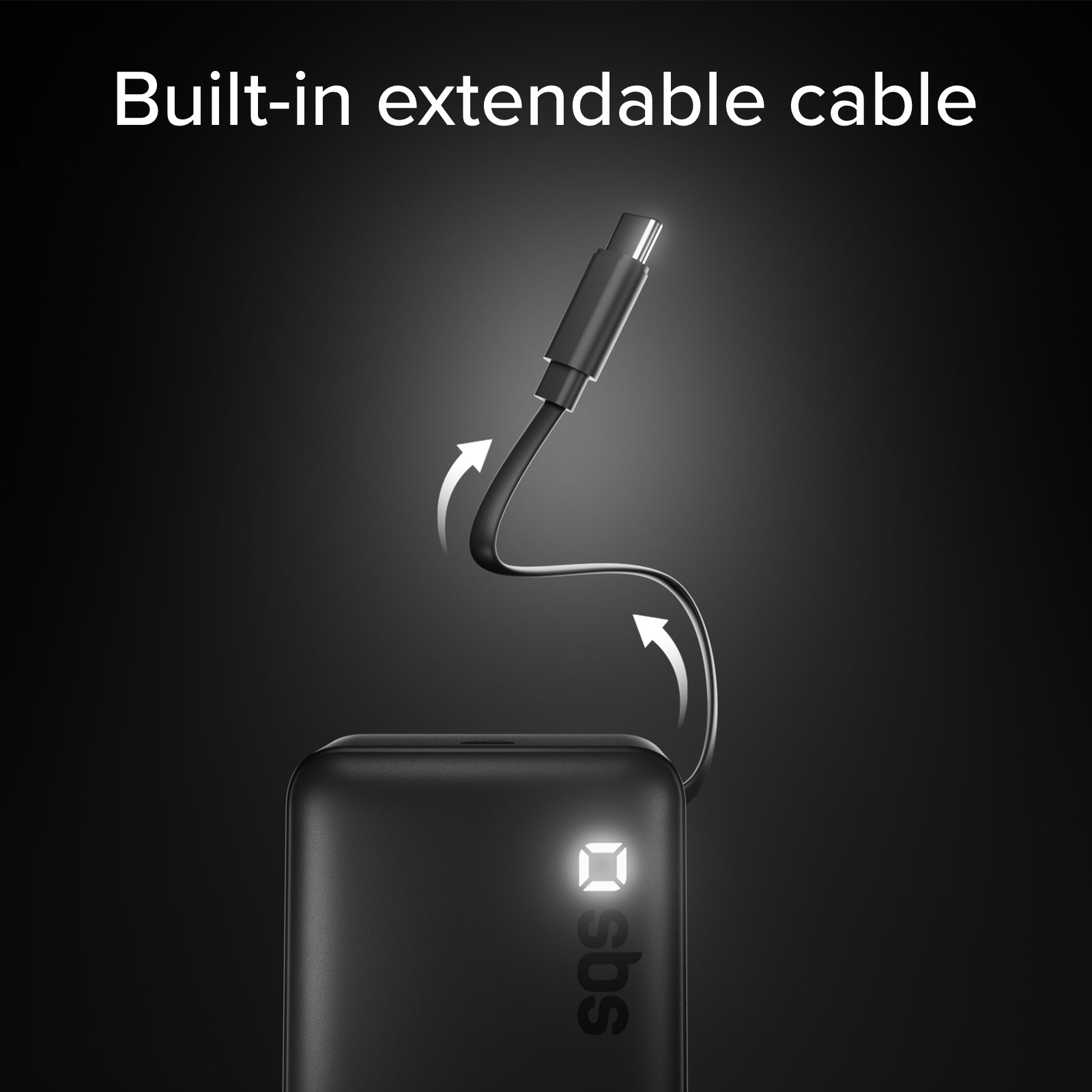 10000 mAh Power Bank with retractable USB-C cable and fast charging