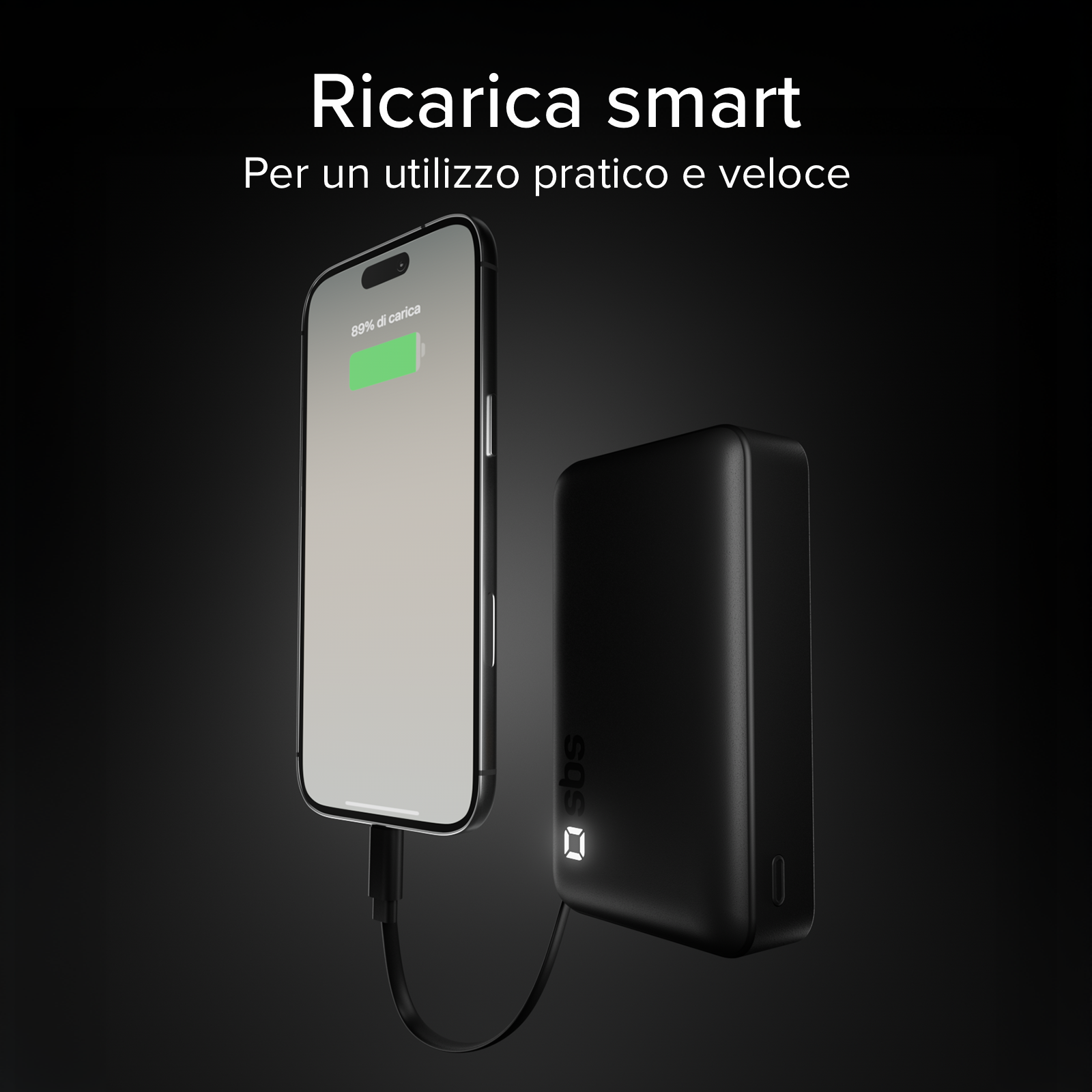 Batería externa 10000mah con cable usb-c retráctil y carga rápida