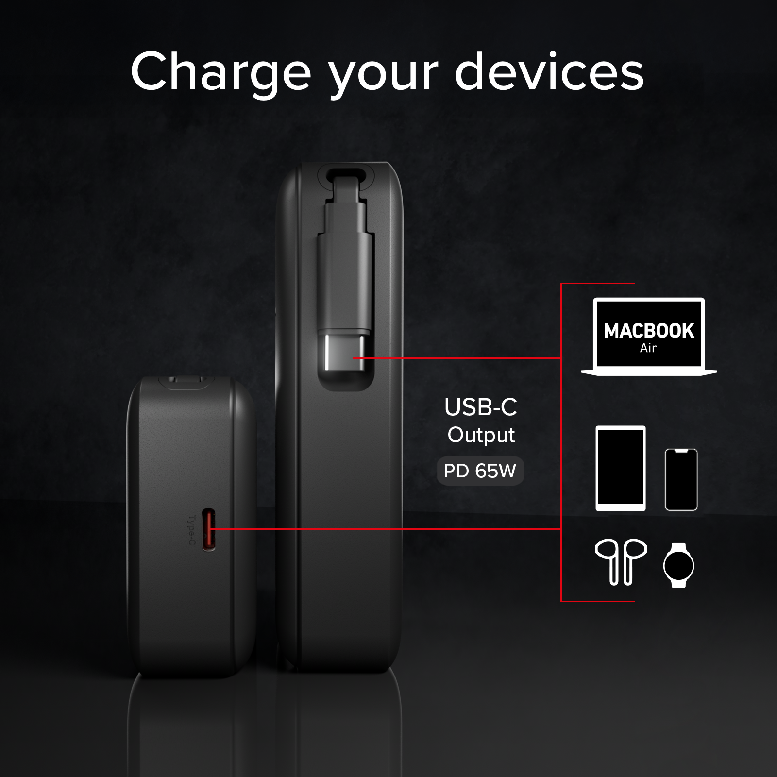 Power Bank 10.000 mAh con cavo USB-C retrattile e ricarica rapida