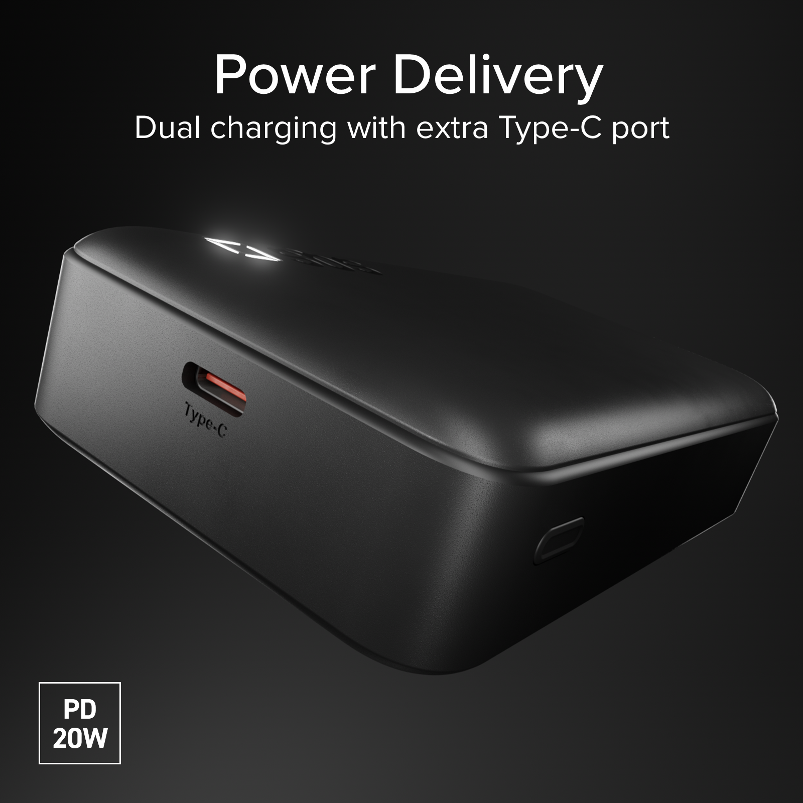 10000 mAh Power Bank with retractable USB-C cable and fast charging