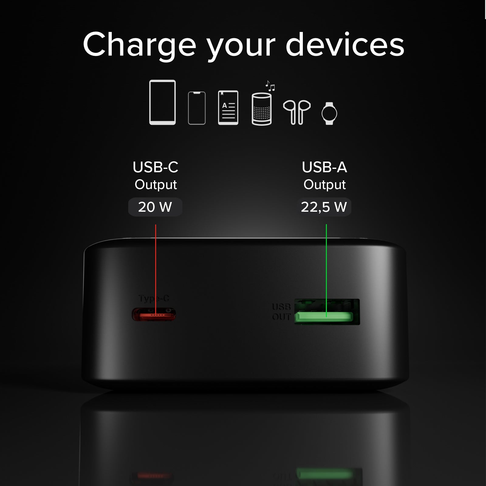 Kompakte Powerbank mit 20.000 mAh, Display und Schnellladefunktion mit 20 W über USB-C und USB-A