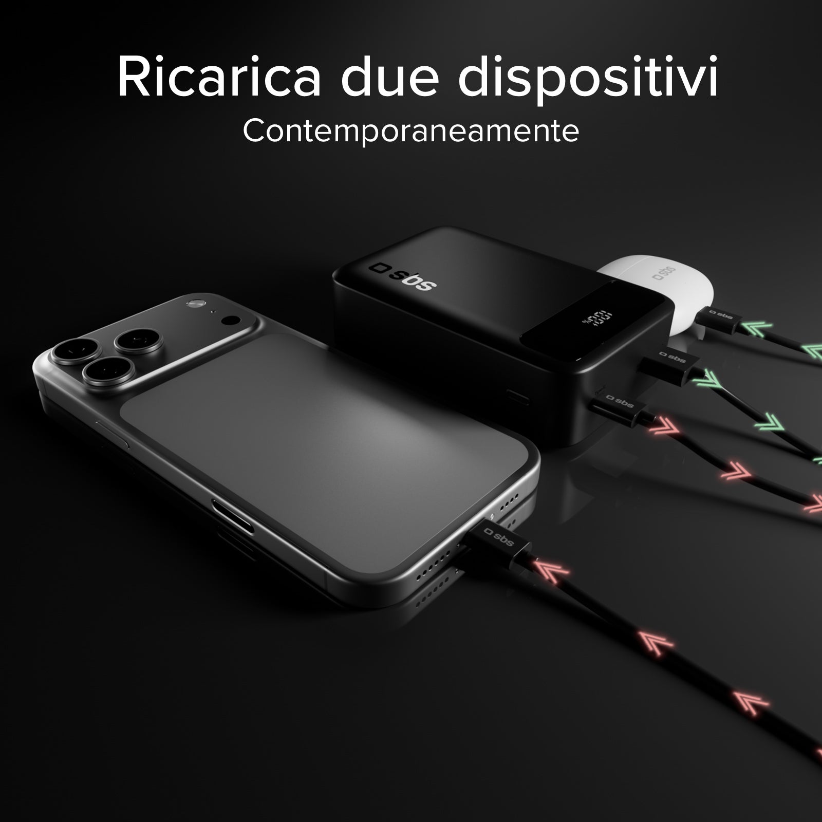 Compact 20,000 mAh power bank with display and fast charging via 20W USB-C and USB-A