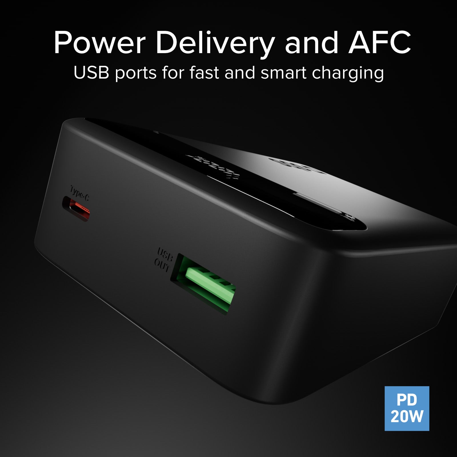Compact 20,000 mAh power bank with display and fast charging via 20W USB-C and USB-A