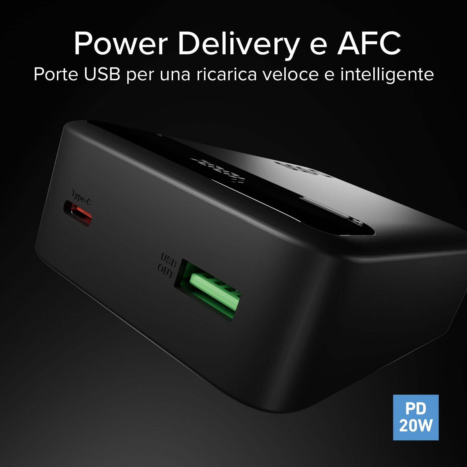 Compact 20,000 mAh power bank with display and fast charging via 20W USB-C and USB-A