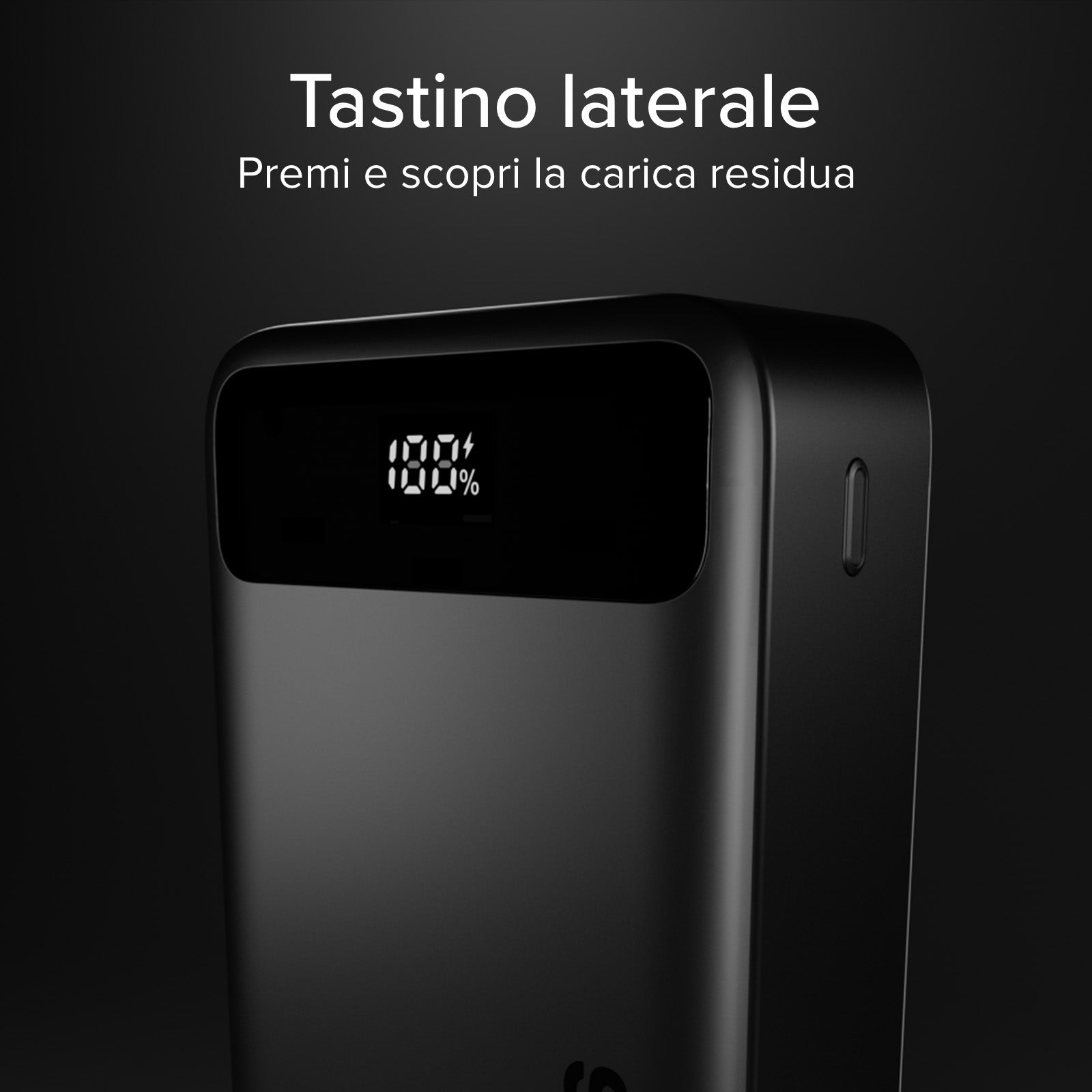 Compact 20,000 mAh power bank with display and fast charging via 20W USB-C and USB-A