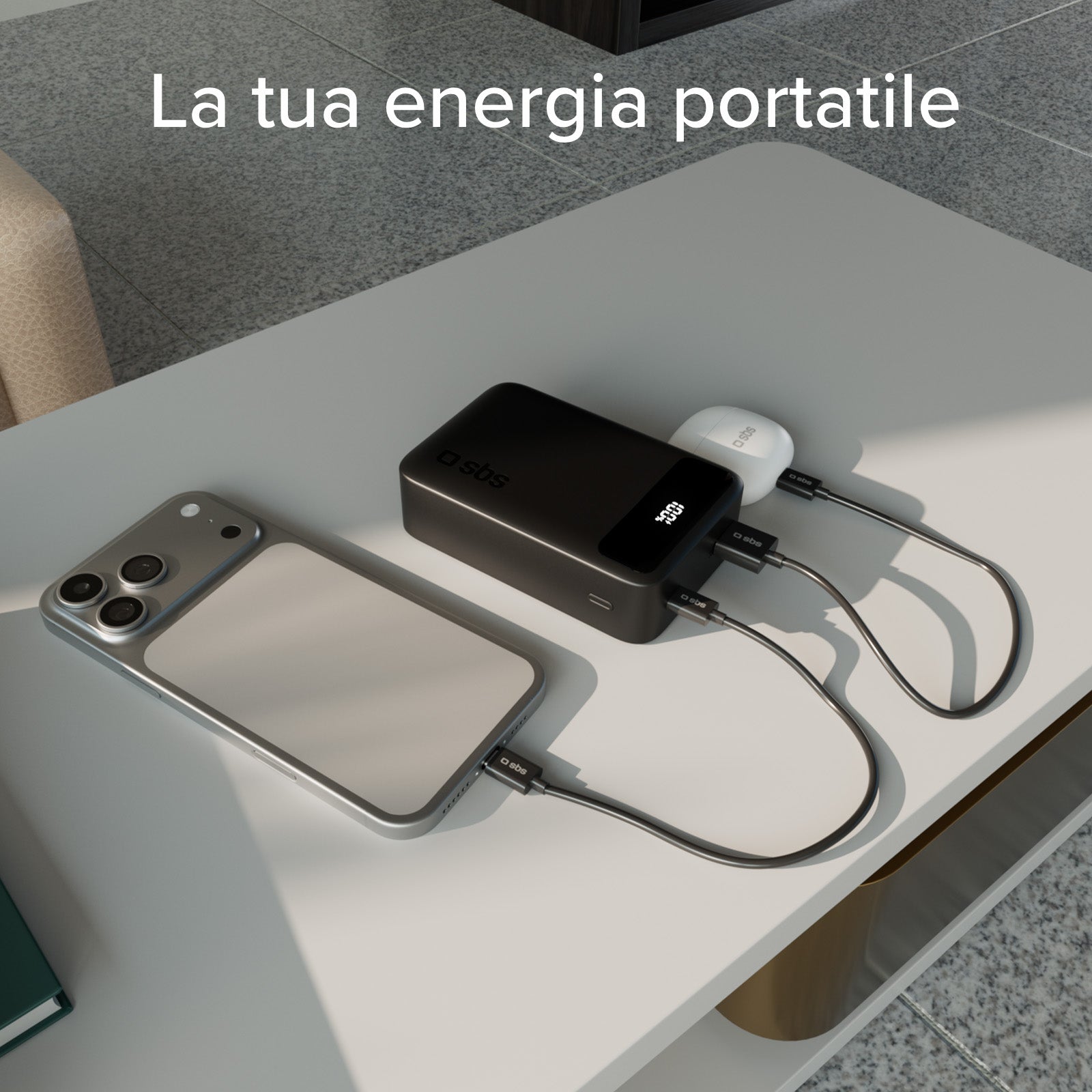 Power bank compatto 20000mah con display e ricarica rapida 20w USB-C e USB-A