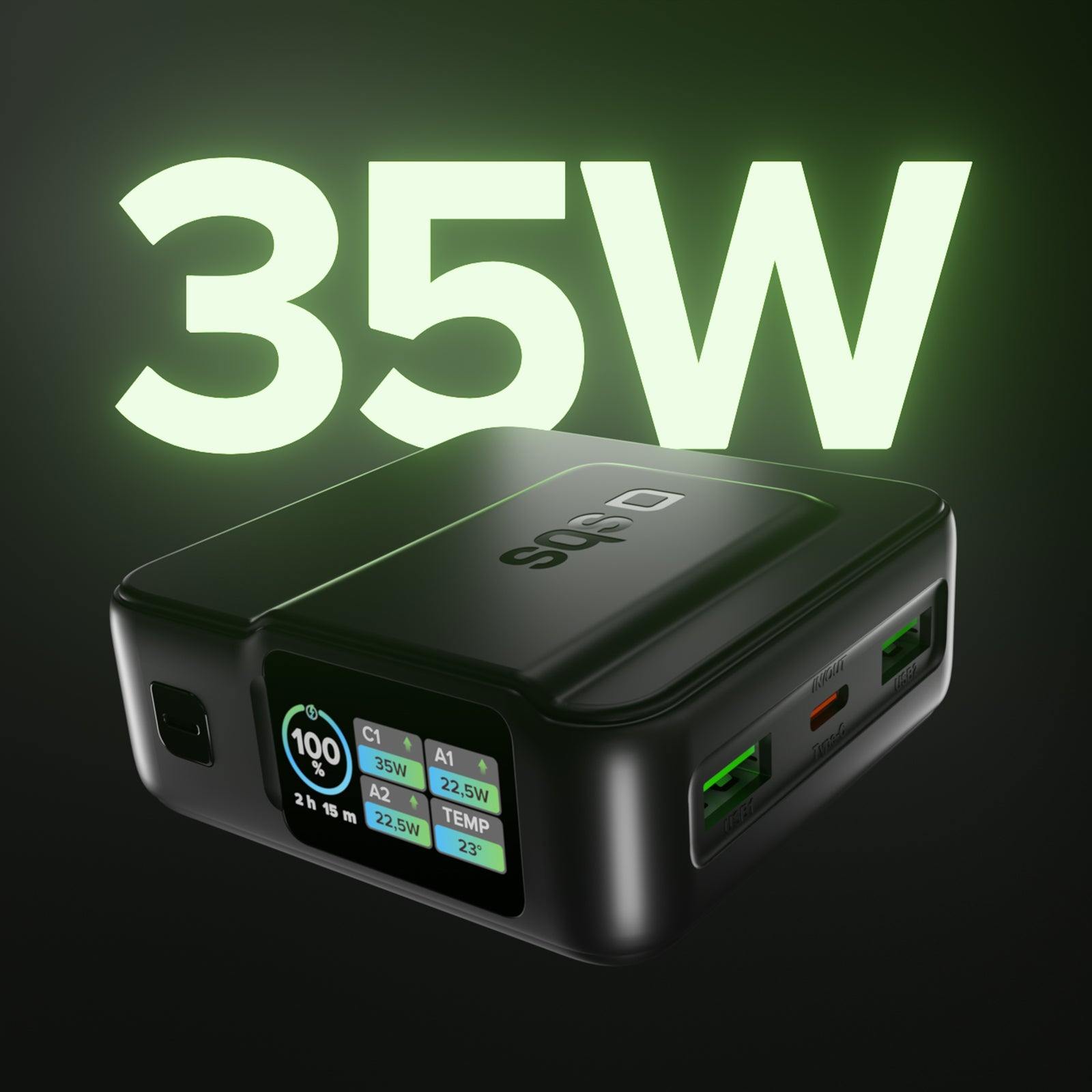 Powerbank 10.000mAh Power Control 2.0 mit Smart Display und PD-Ladung bis 35W