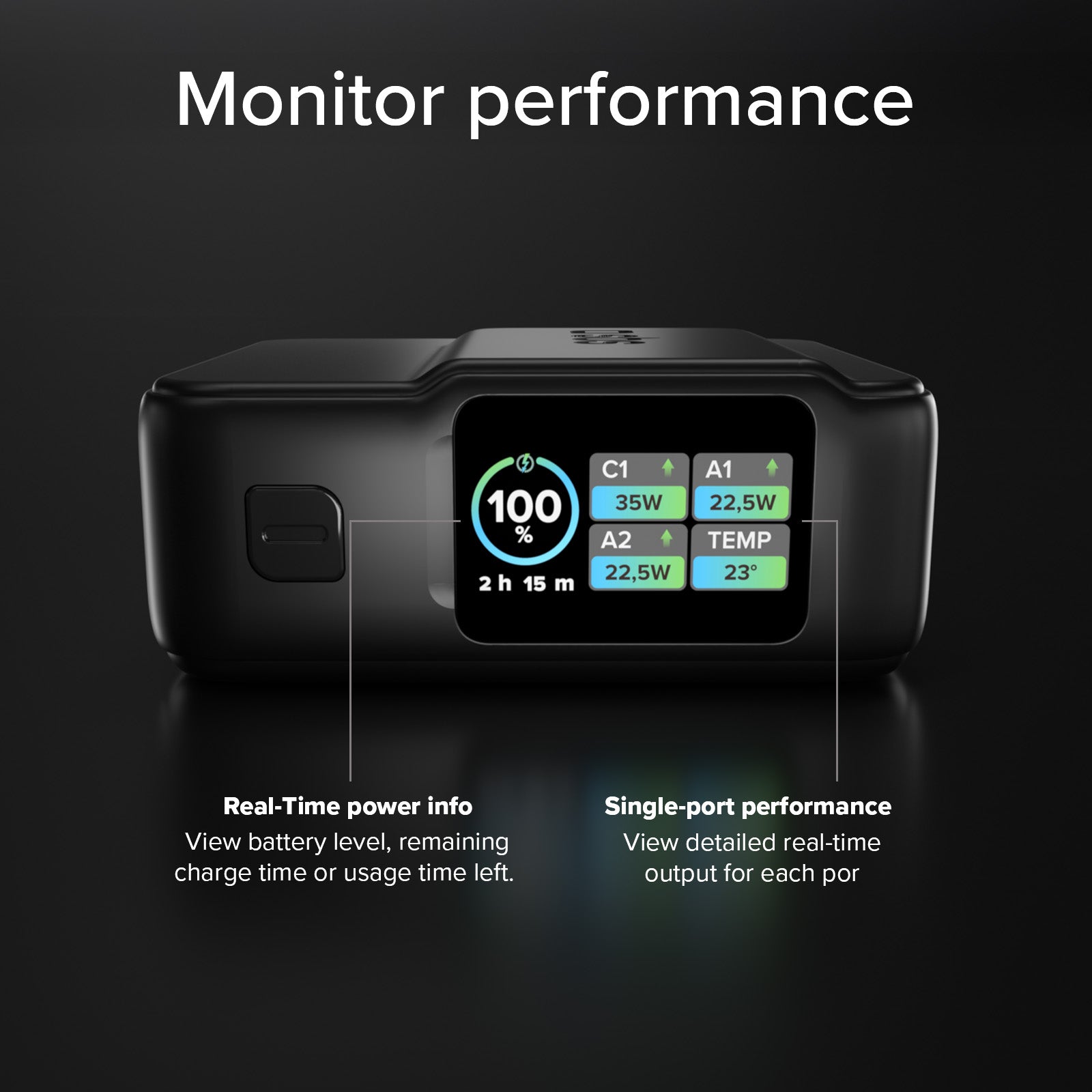 10,000 mAh Power Control 2.0 power bank with smart display and 35 W PD charging