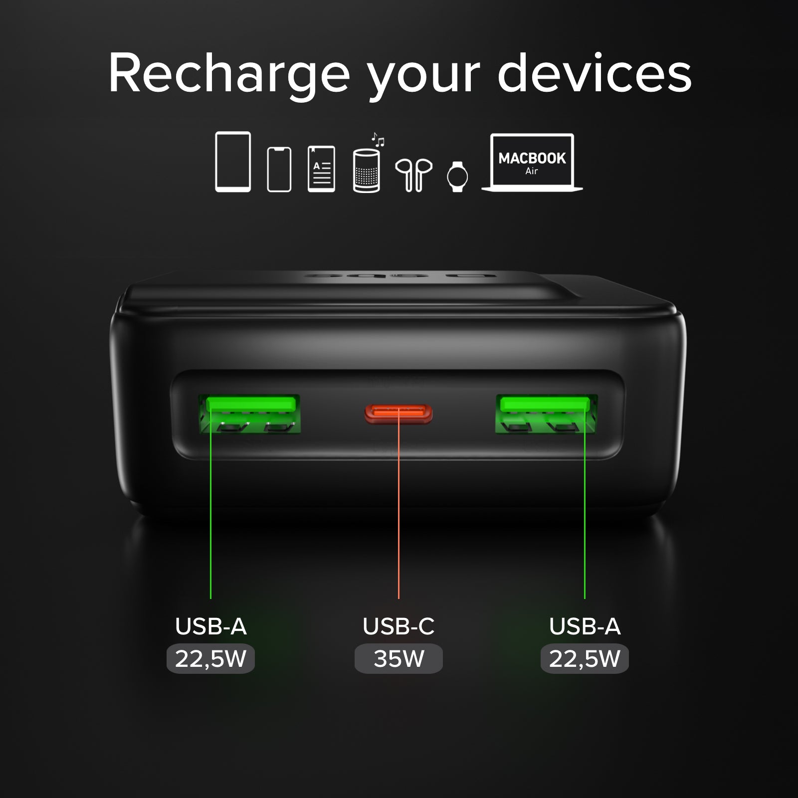 10,000 mAh Power Control 2.0 power bank with smart display and 35 W PD charging