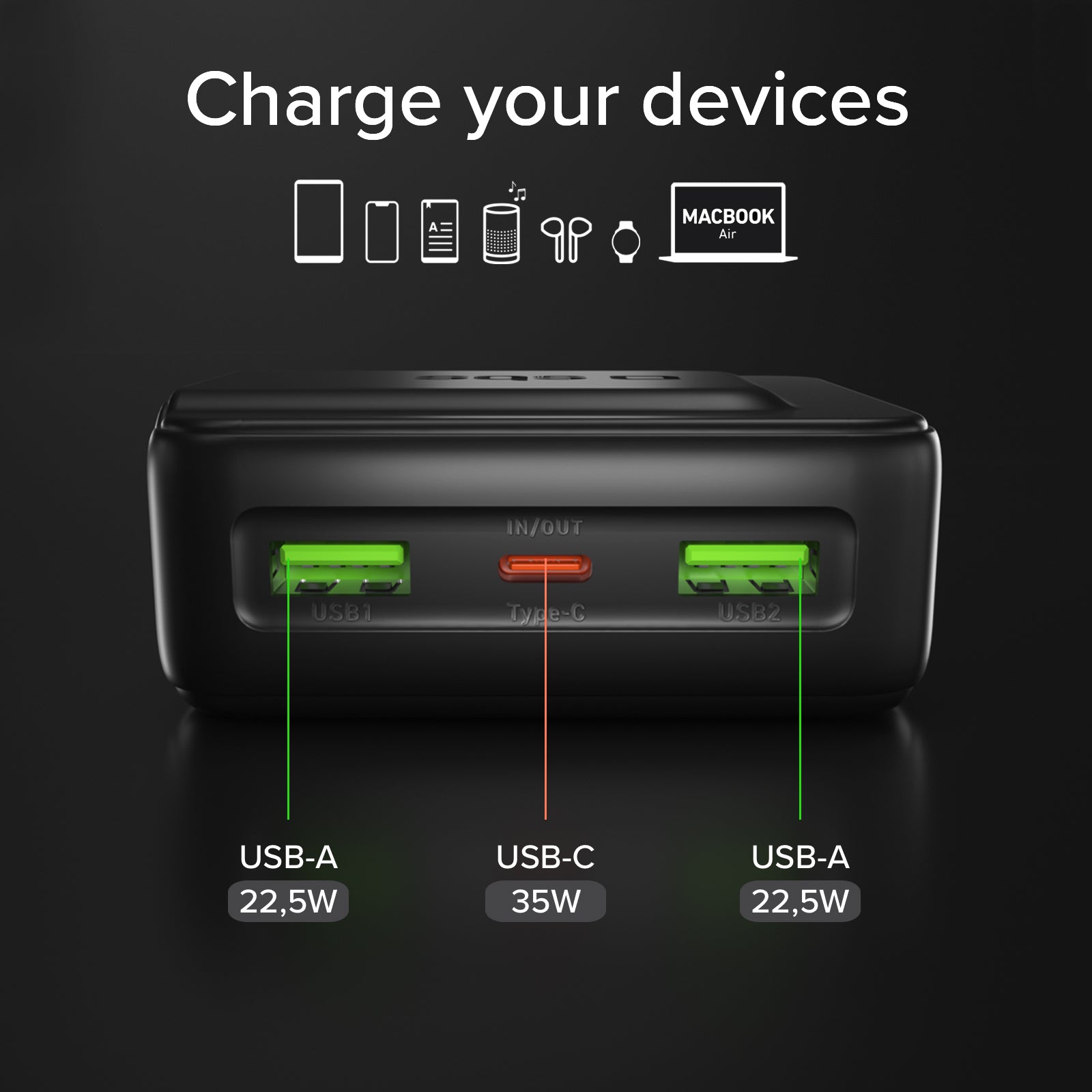 Power bank Power Control 2.0 da 10.000 mAh con display intelligente e ricarica PD da 35 W