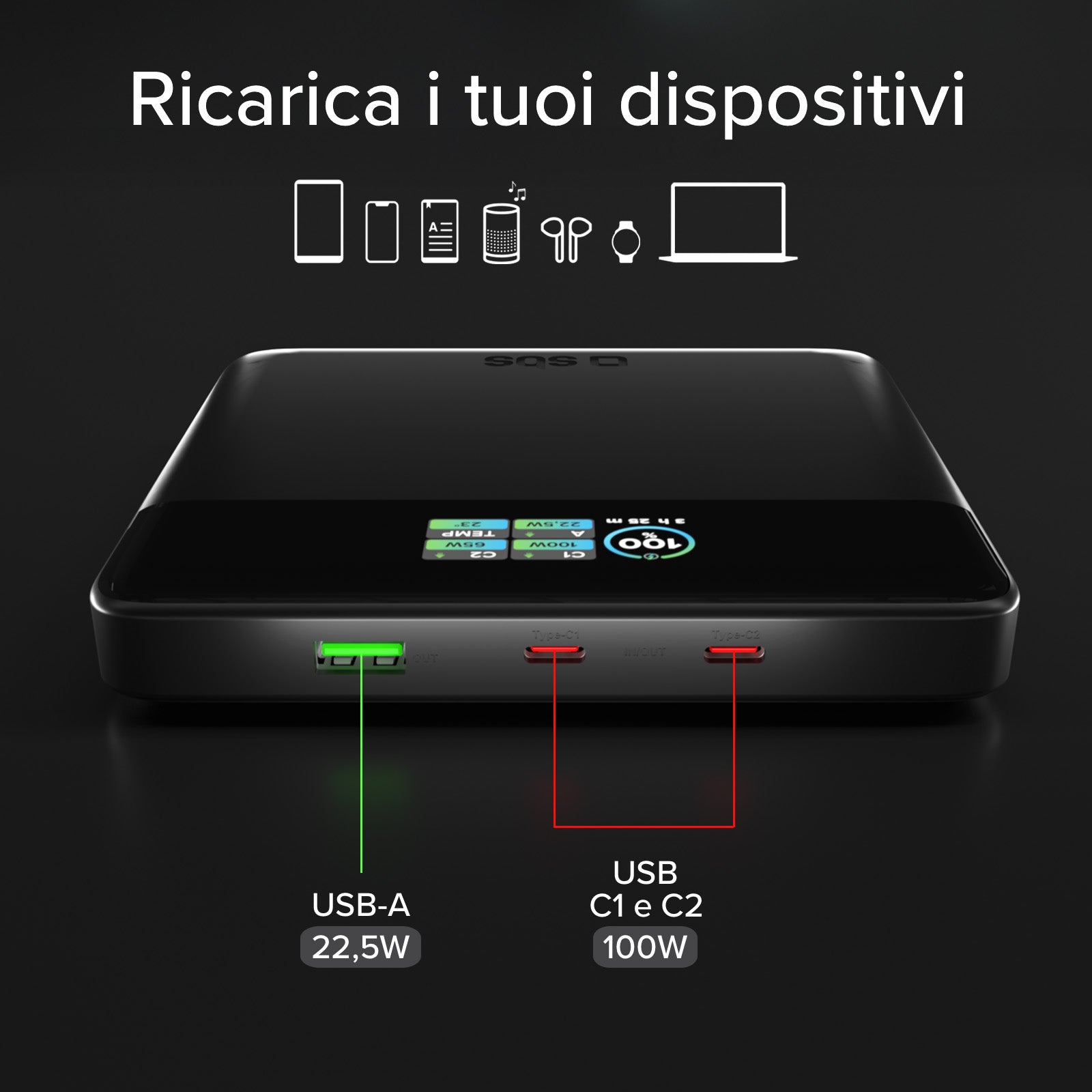 Powerbank 20.000 mAh mit LCD-Display und Laptop-Ladefunktion bis 100 W