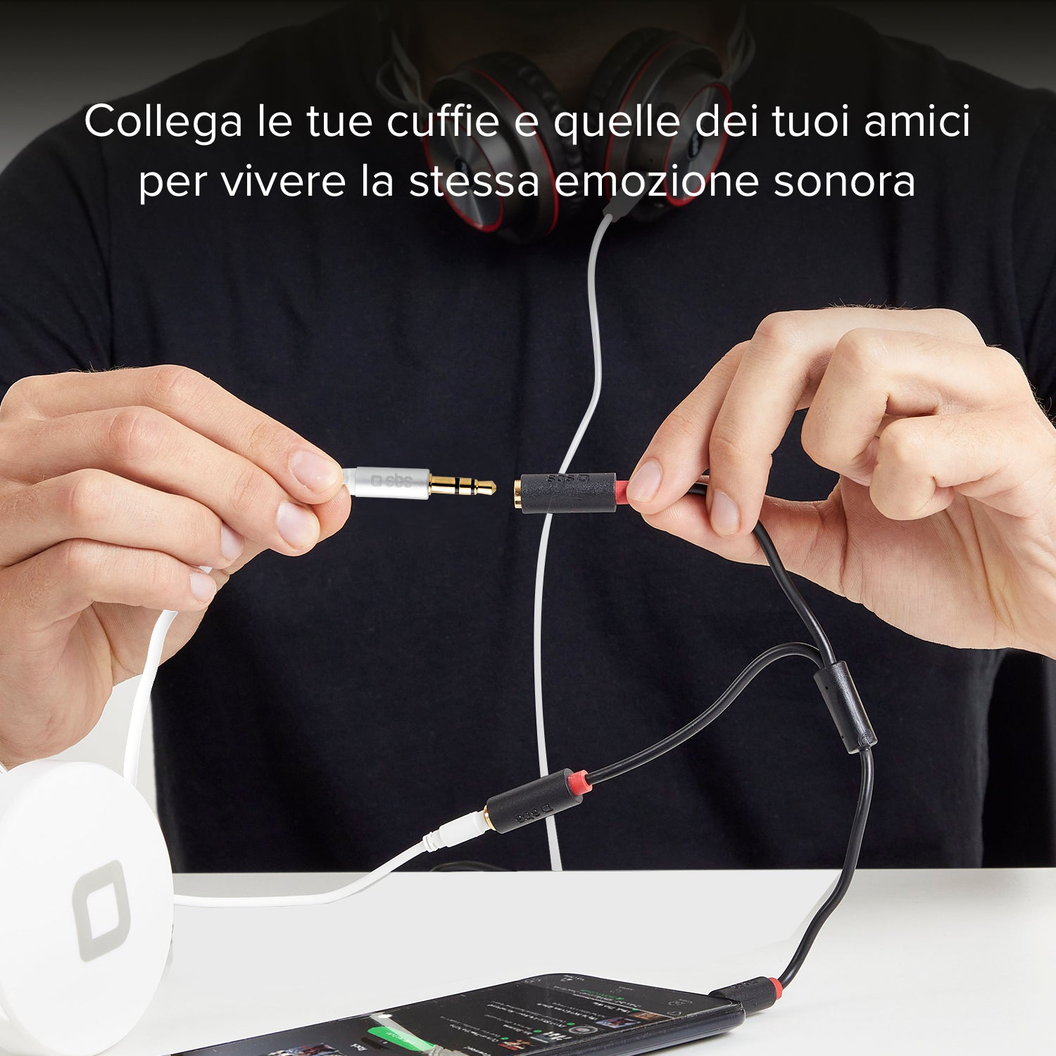 Cable de audio stereo Jack 3,5 mm con splitter para móviles y smartphones