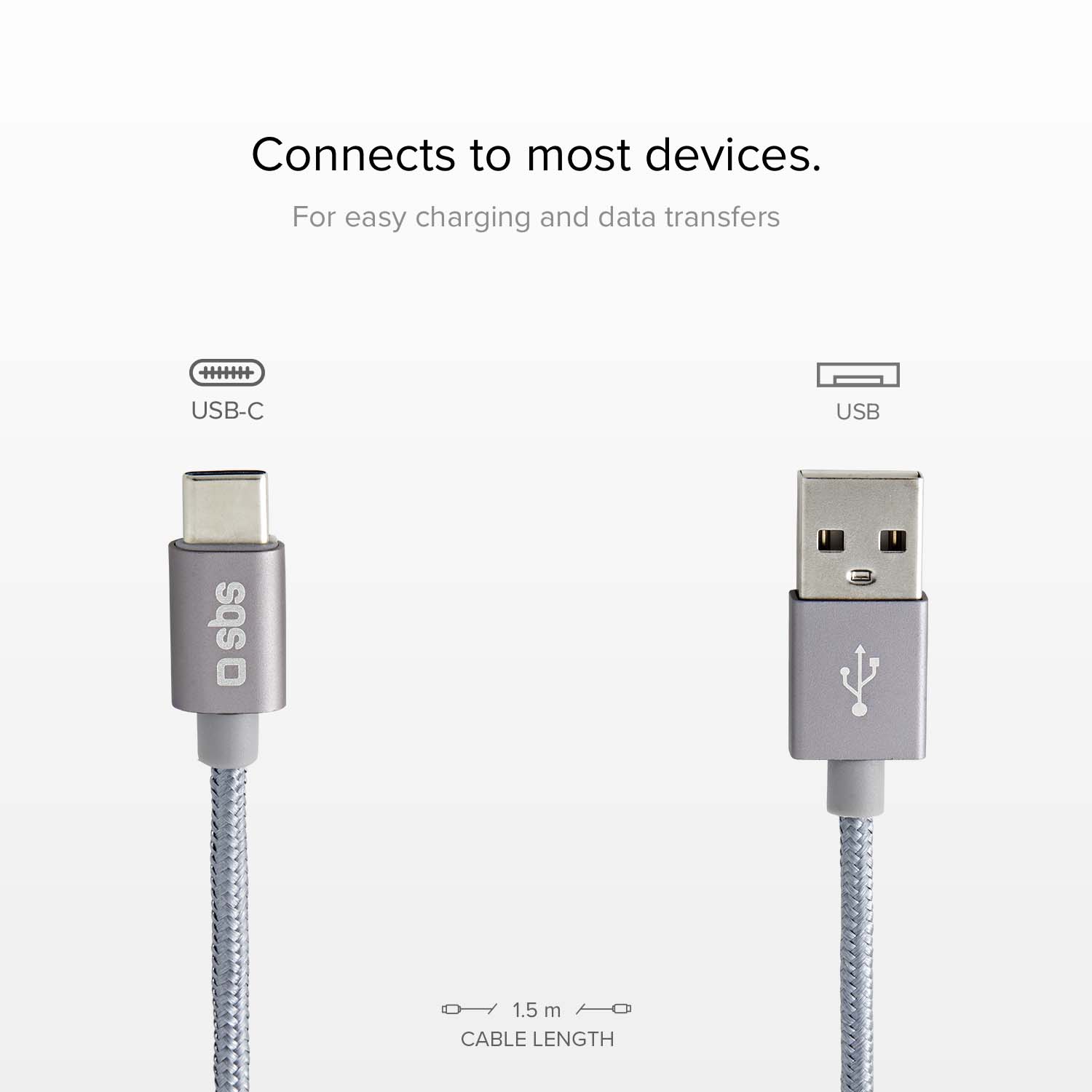 Cavo dati e ricarica in nylon 1.5 m - Connettori USB a USB-C