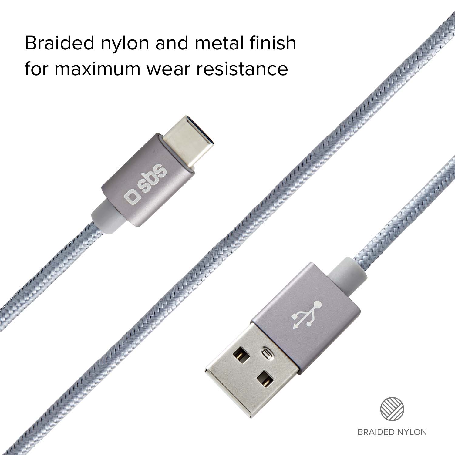 Cavo dati e ricarica in nylon 1.5 m - Connettori USB a USB-C