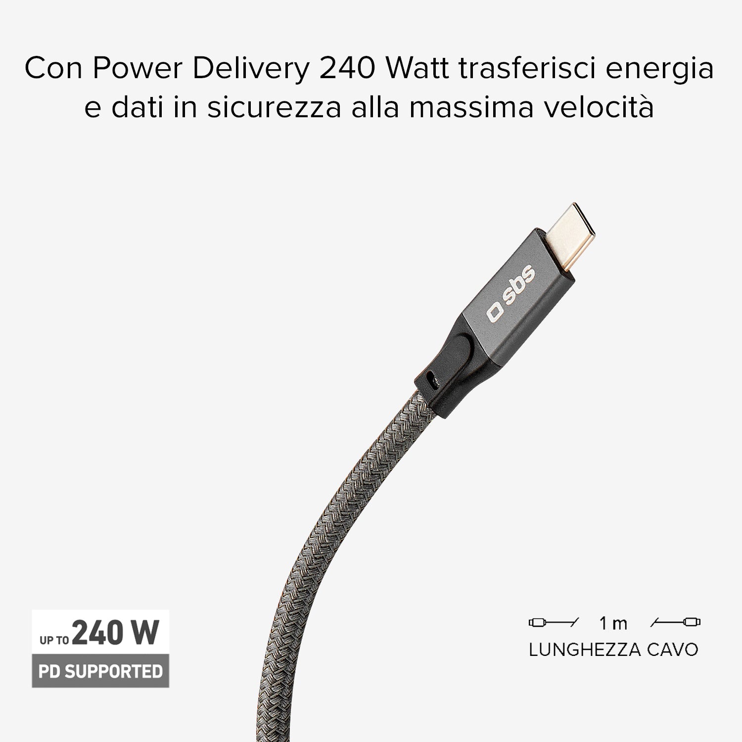Câble données & recharge USB-C - USB-C 240W avec lecture vidéo