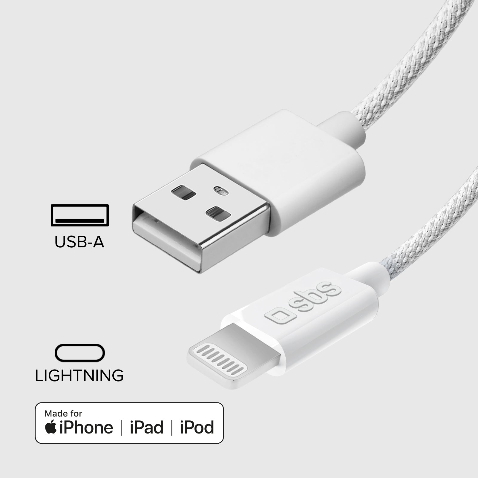 USB-A - Lightning fabric cable with cable clip, 1.5 metres
