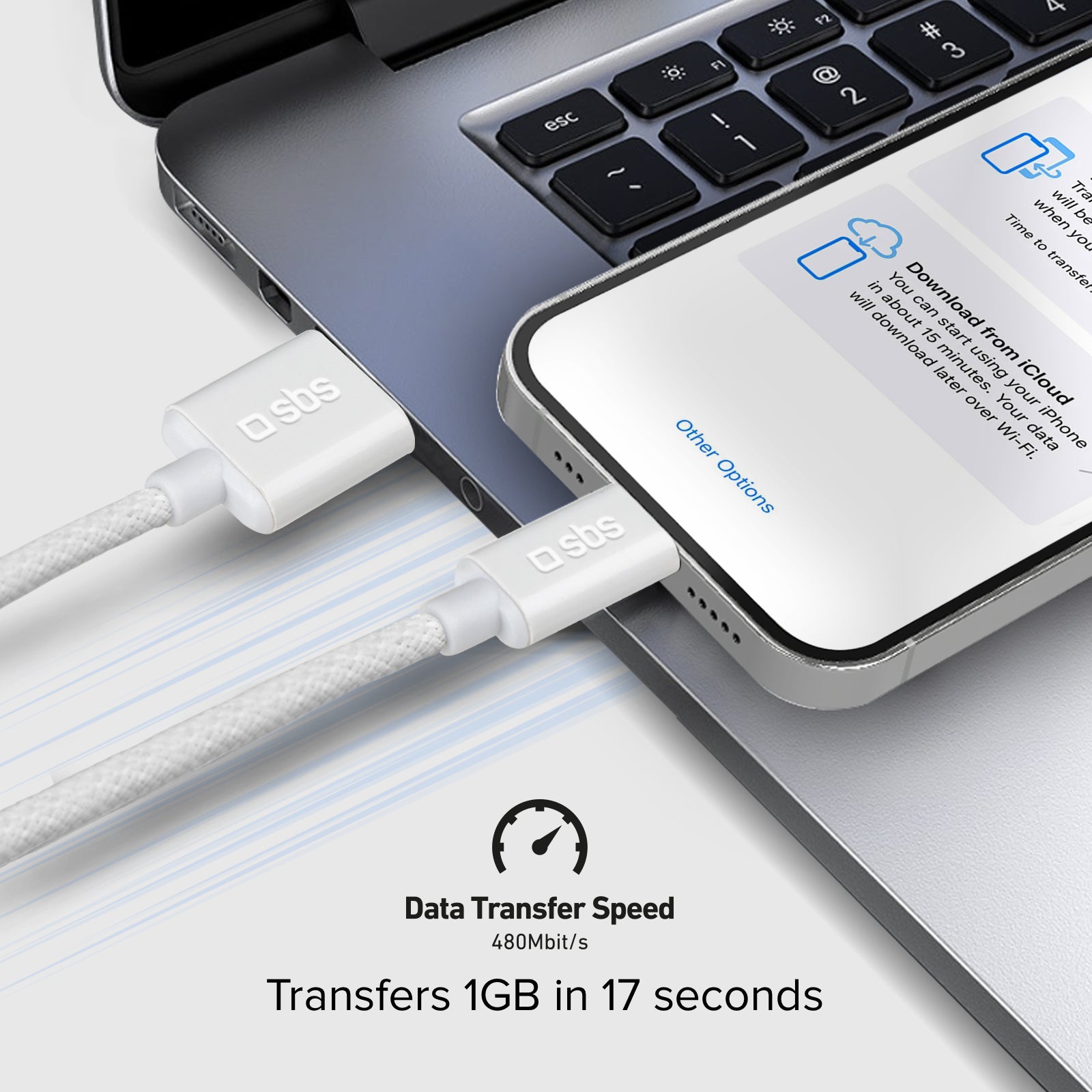 USB-A – Lightning-Textilkabel mit Kabelhalter, 1,5 Meter