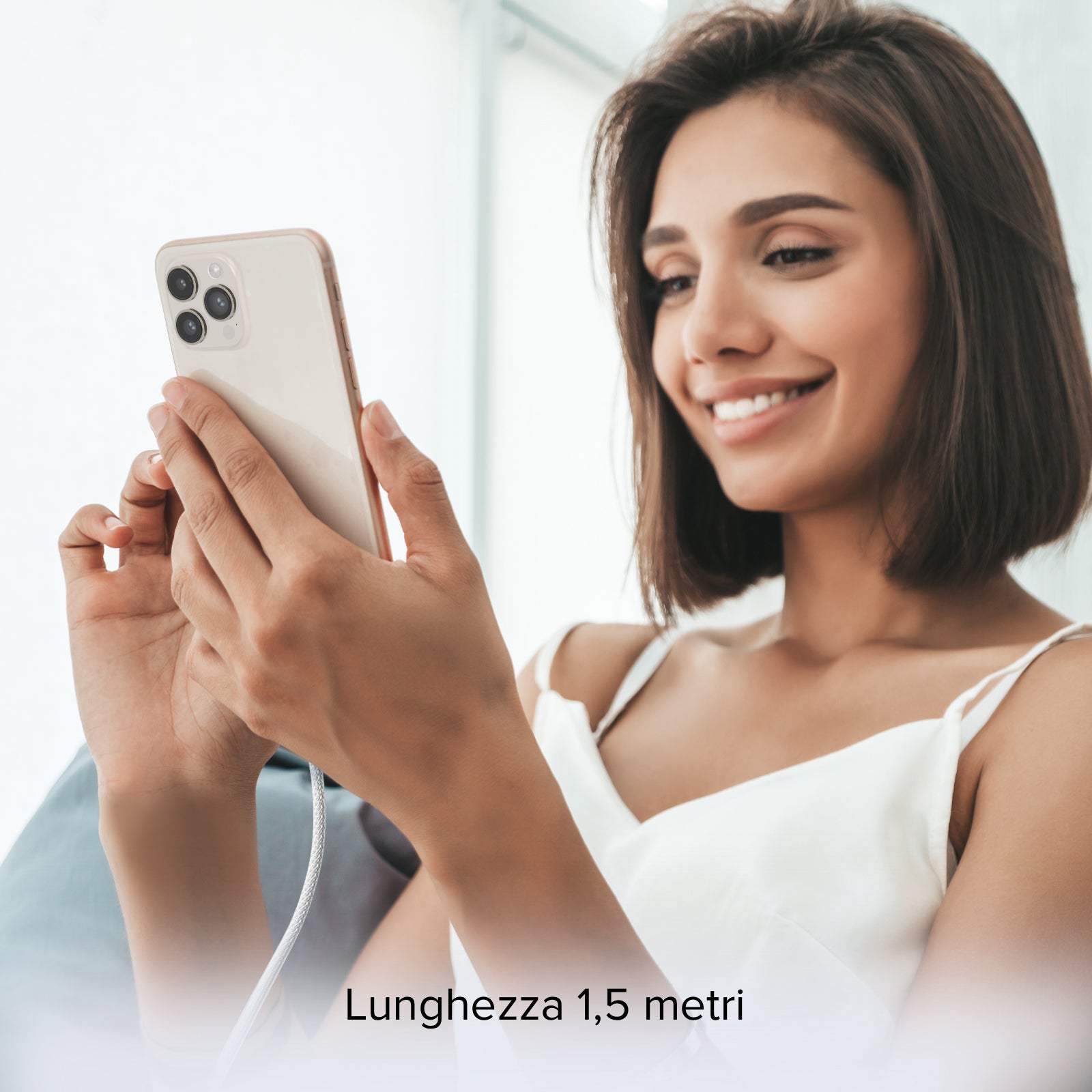 USB-A - Lightning fabric cable with cable clip, 1.5 metres