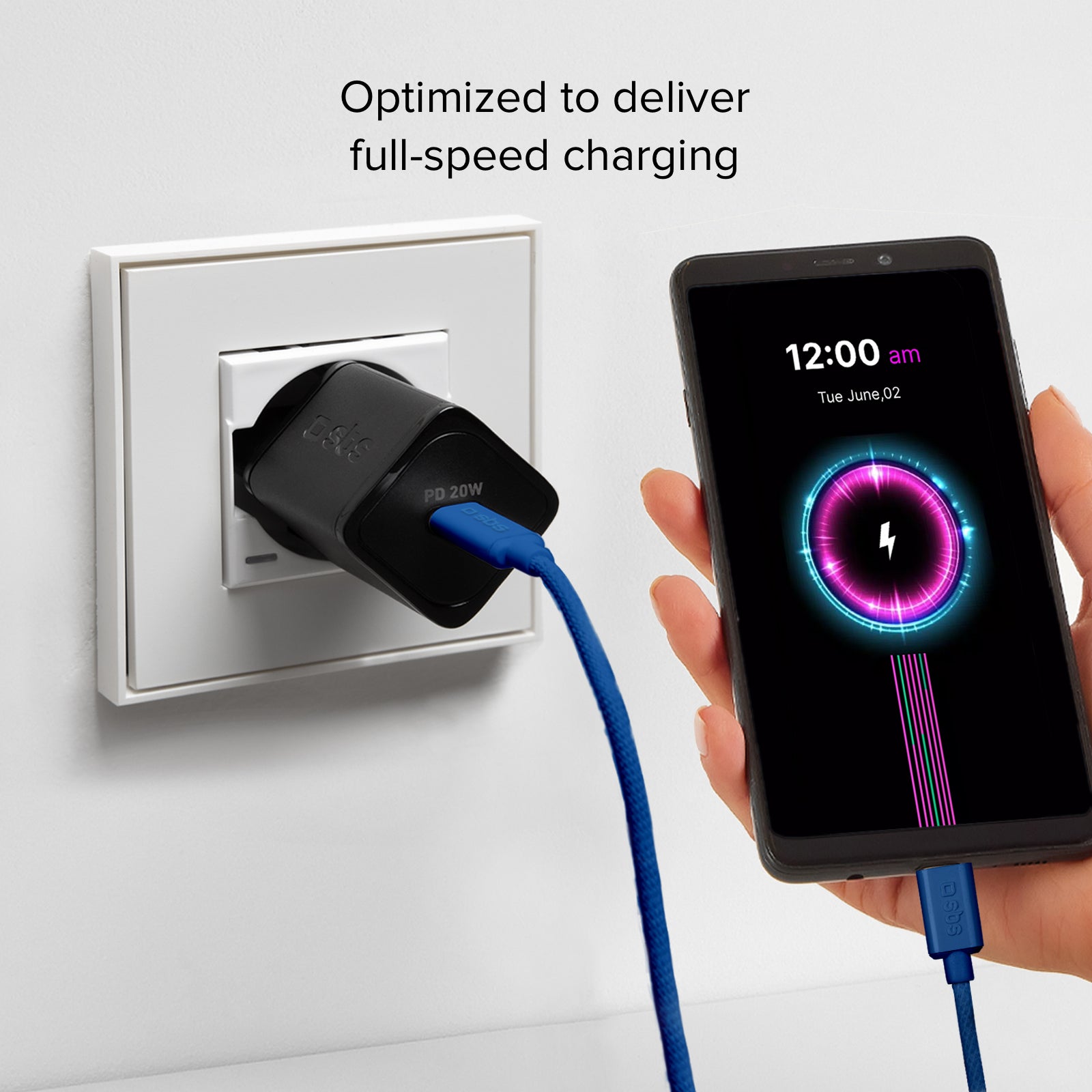 USB-C - USB-C-Textilkabel mit Kabelhalter, 1,5 Meter