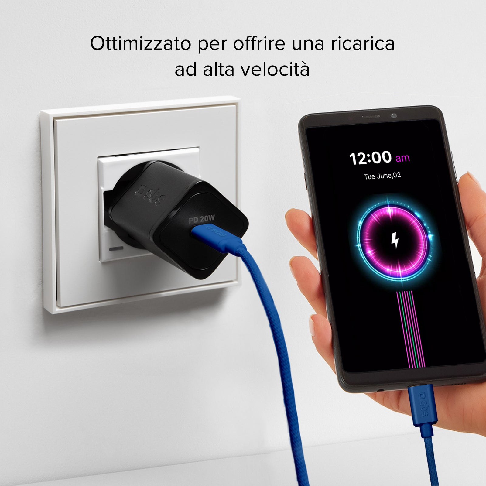 USB-C - USB-C fabric cable with cable clip, 1.5 m
