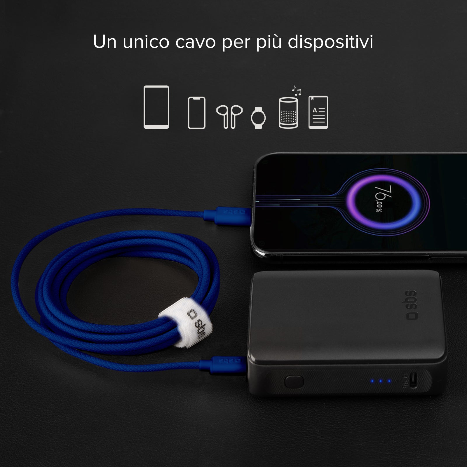 Cable USB-C - USB-C de tela con brida, 1,5 metros