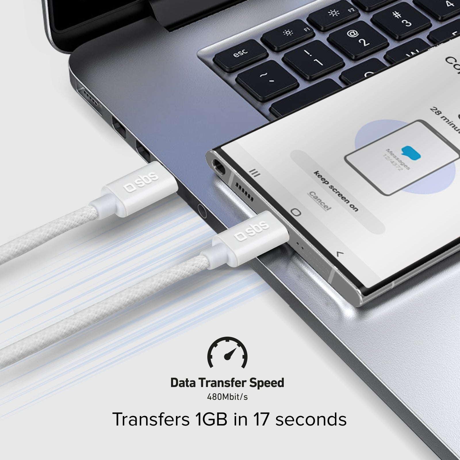 Cavo USB-C - USB-C in tessuto con fermacavo, 1.5 metri