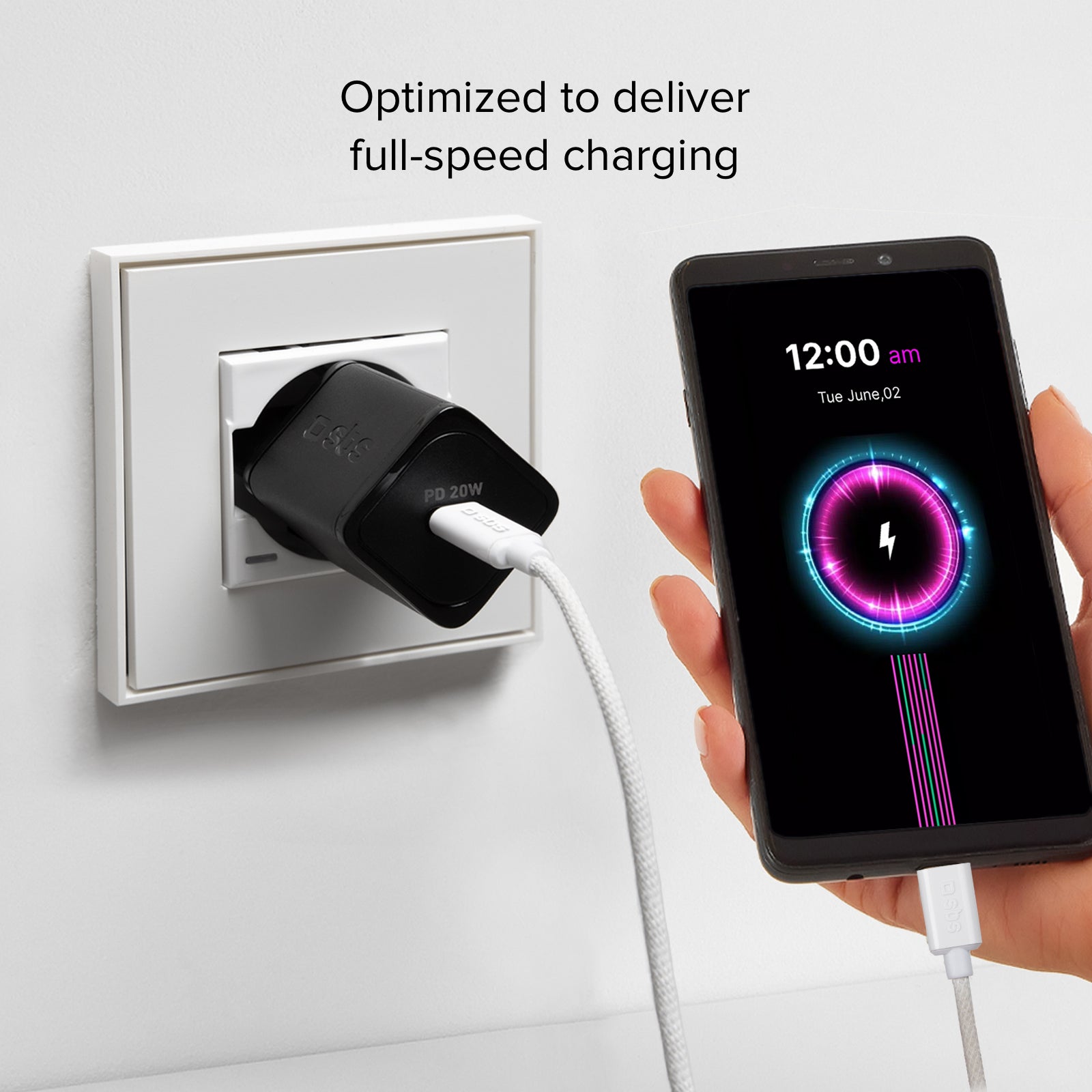 Câble textile USB-C - USB-C avec serre-câble, 1,5 mètre