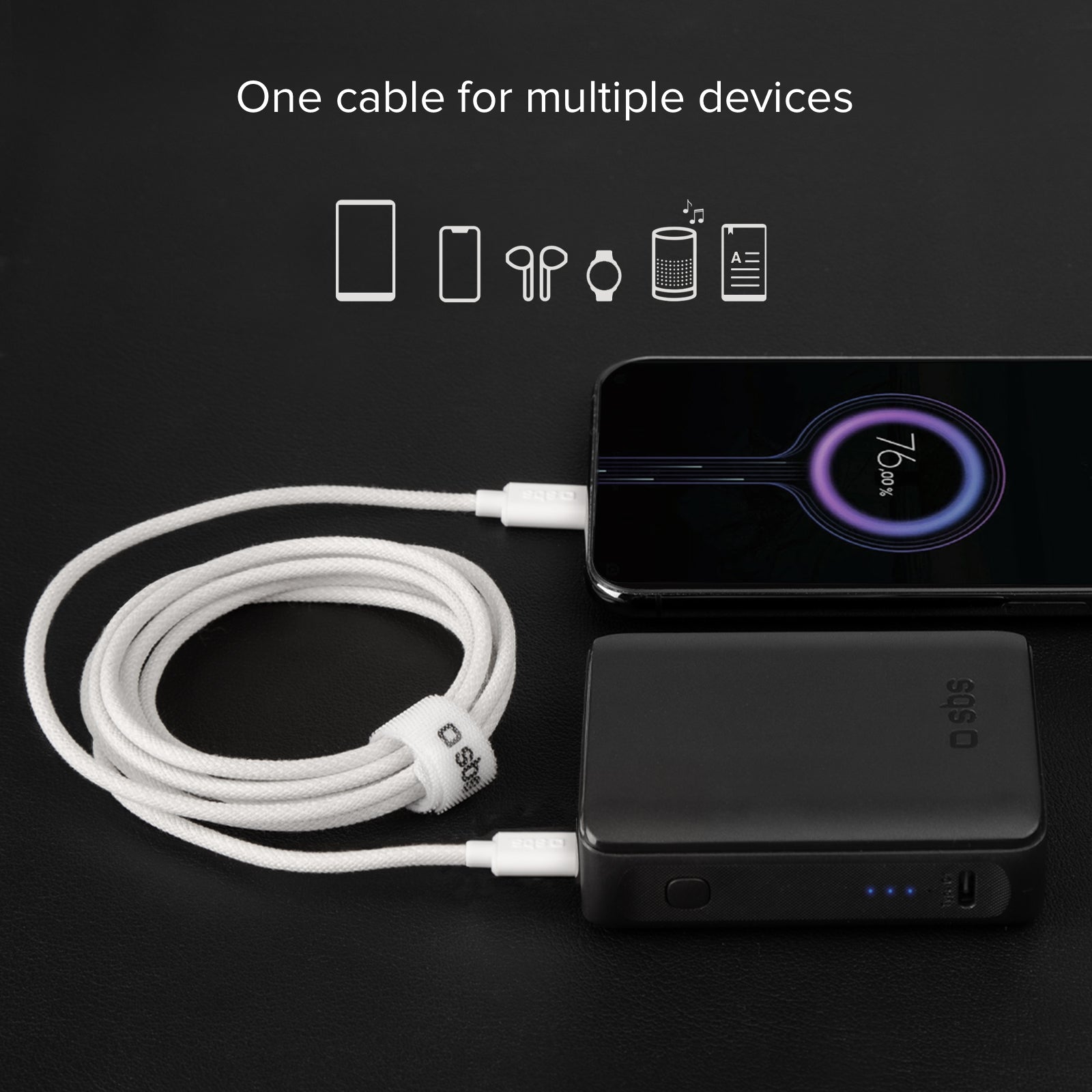 Cable USB-C - USB-C de tela con brida, 1,5 metros