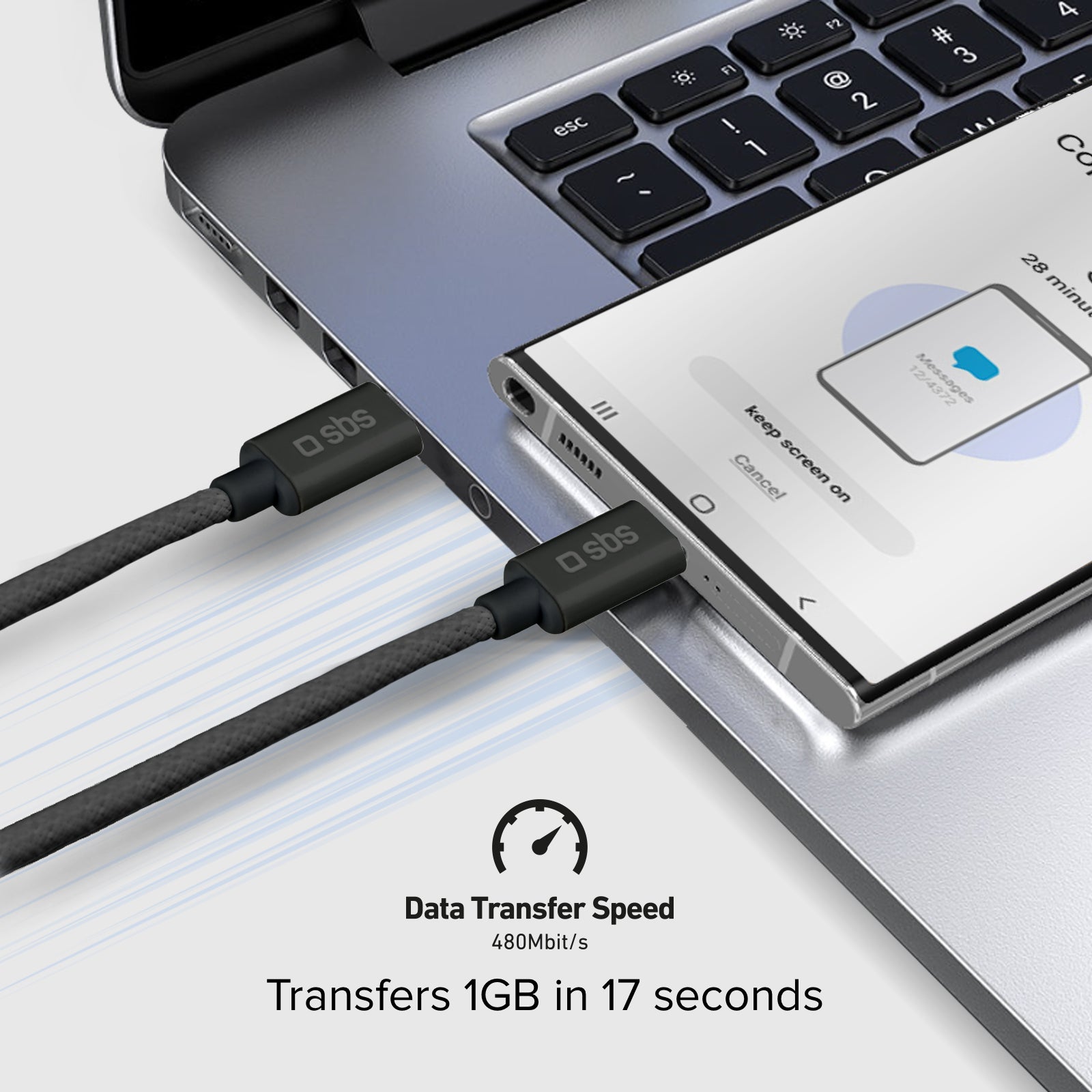 Cavo USB-C - USB-C in tessuto con fermacavo, 1.5 metri