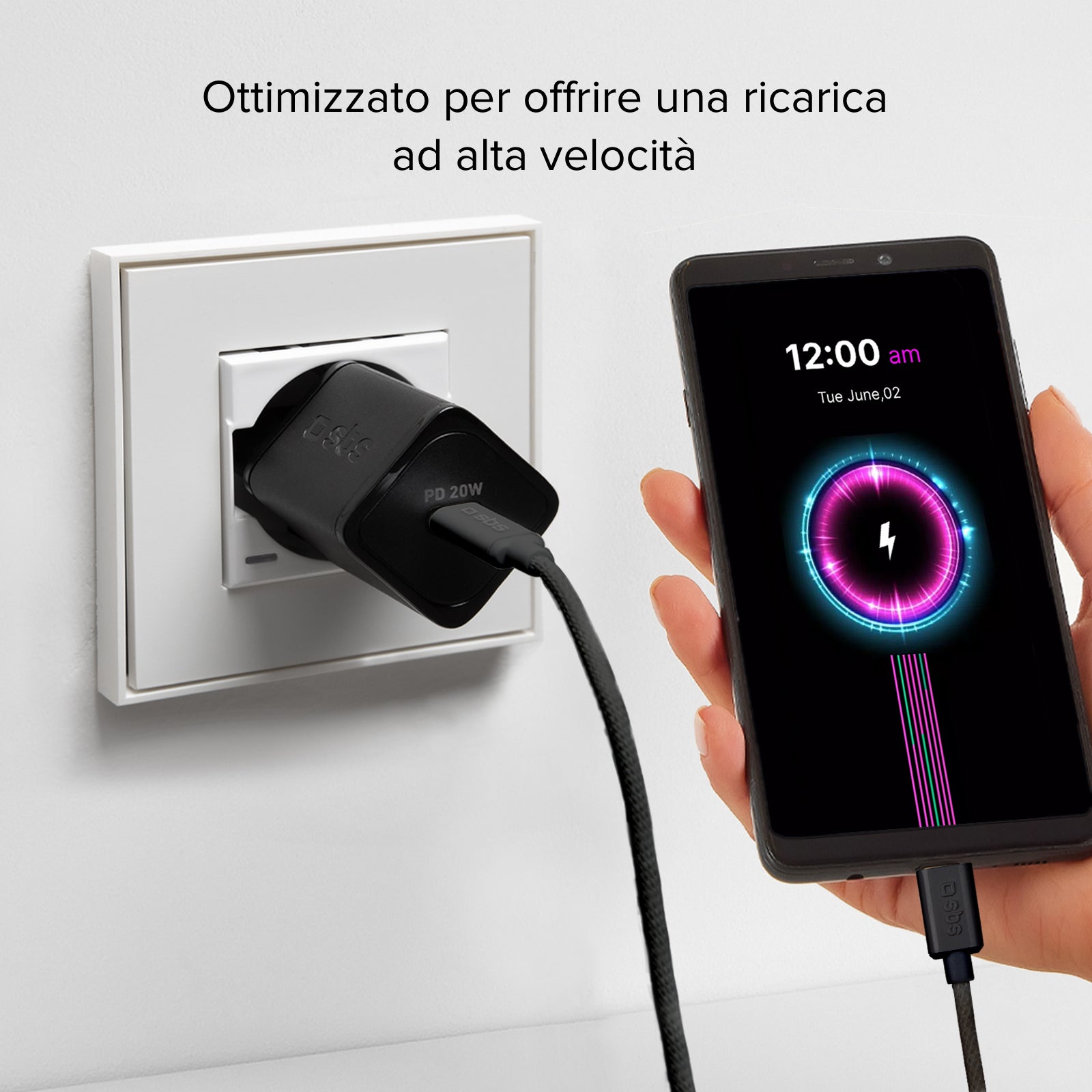 Câble textile USB-C - USB-C avec serre-câble, 1,5 mètre