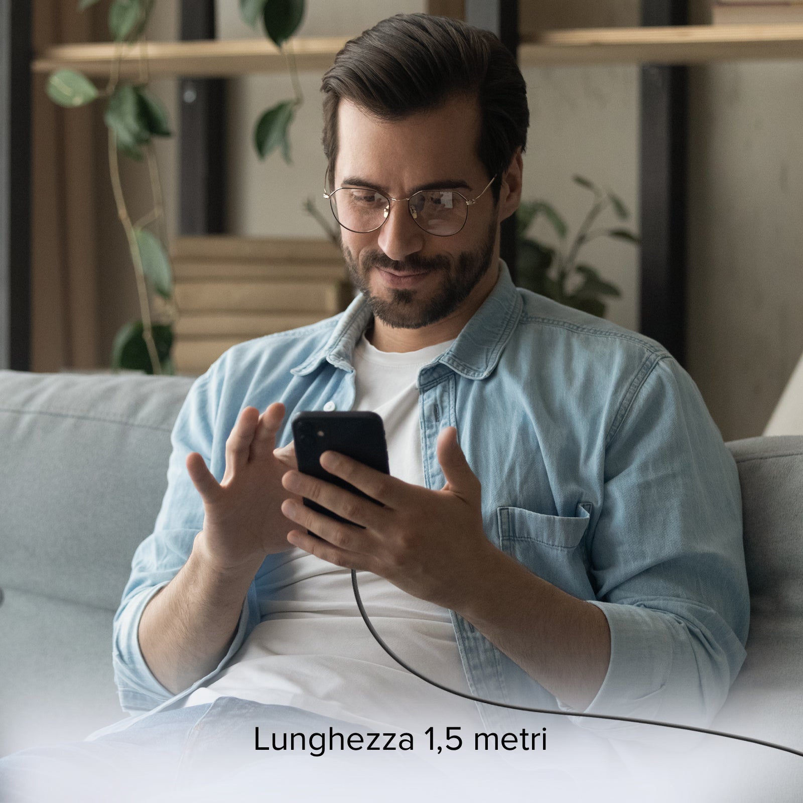 USB-C - USB-C-Textilkabel mit Kabelhalter, 1,5 Meter