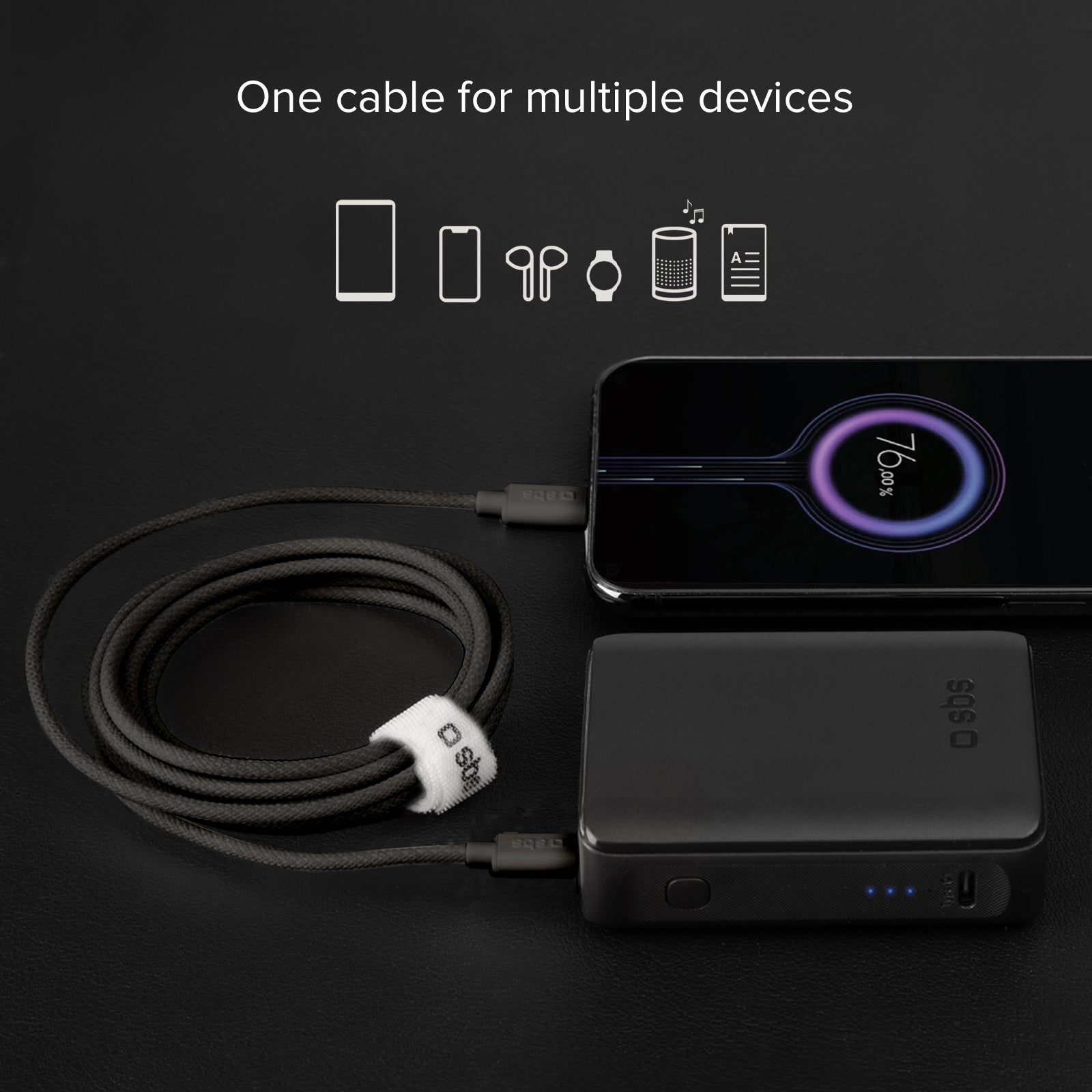 Cavo USB-C - USB-C in tessuto con fermacavo, 1.5 metri