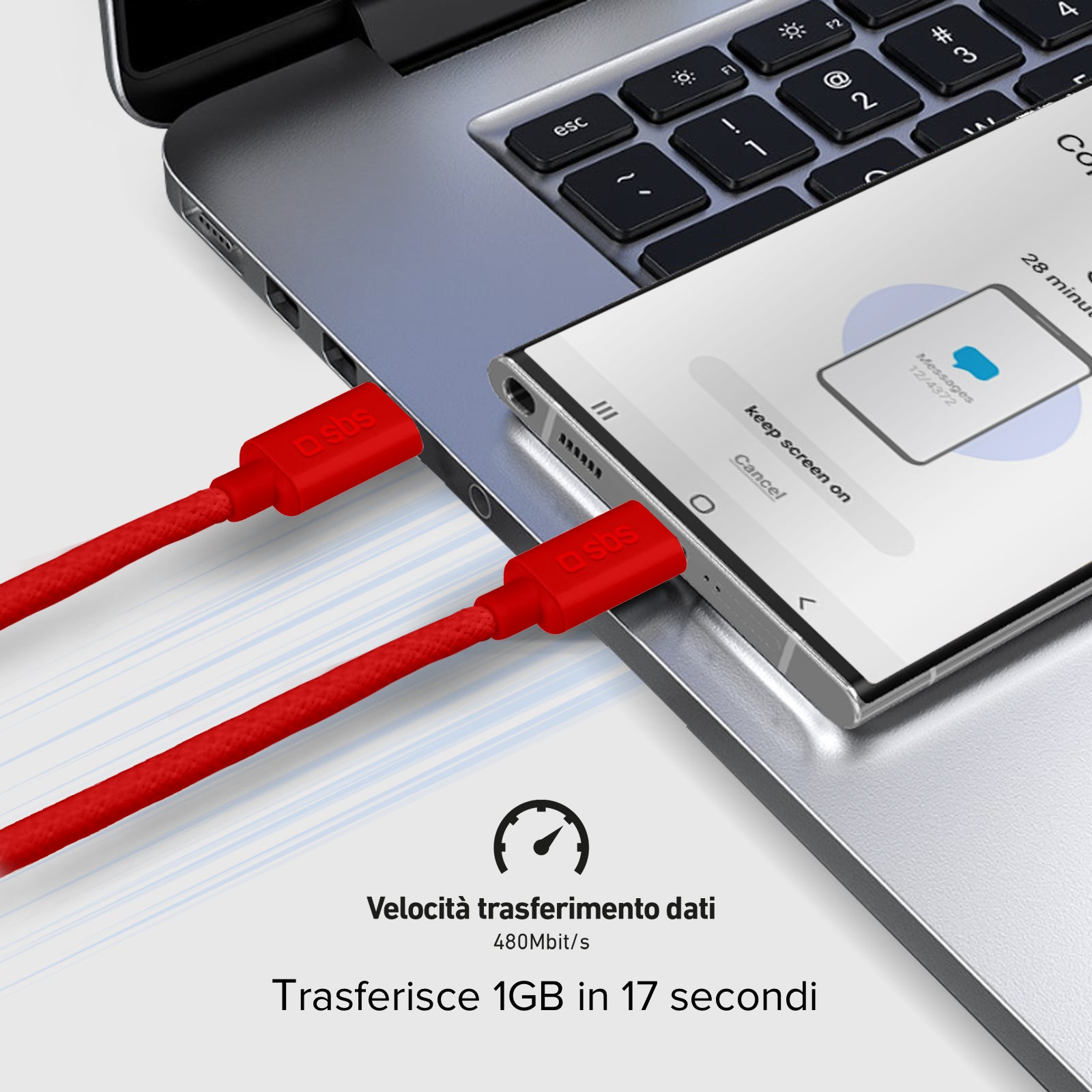 Câble textile USB-C - USB-C avec serre-câble, 1,5 mètre
