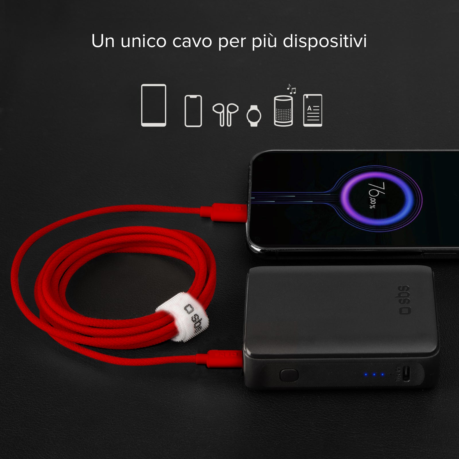 Câble textile USB-C - USB-C avec serre-câble, 1,5 mètre