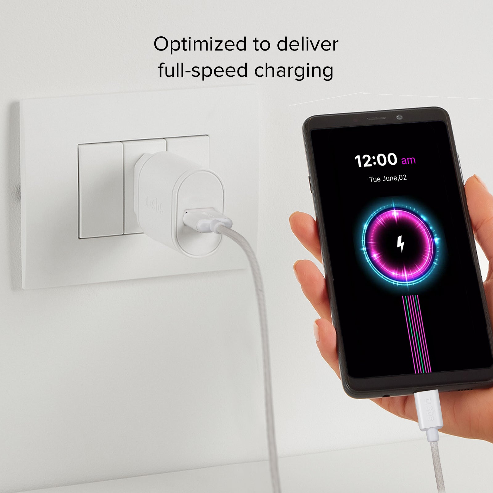 USB-A - USB-C-Textilkabel mit Kabelhalter, 1,5 Meter