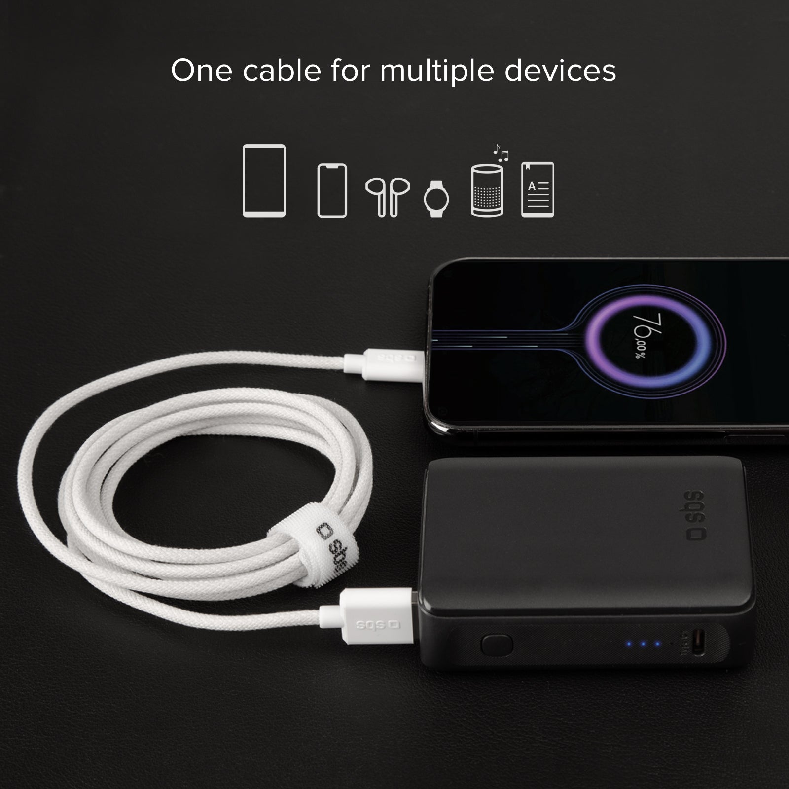 Câble textile USB-A - USB-C avec serre-câble, 1,5 mètre