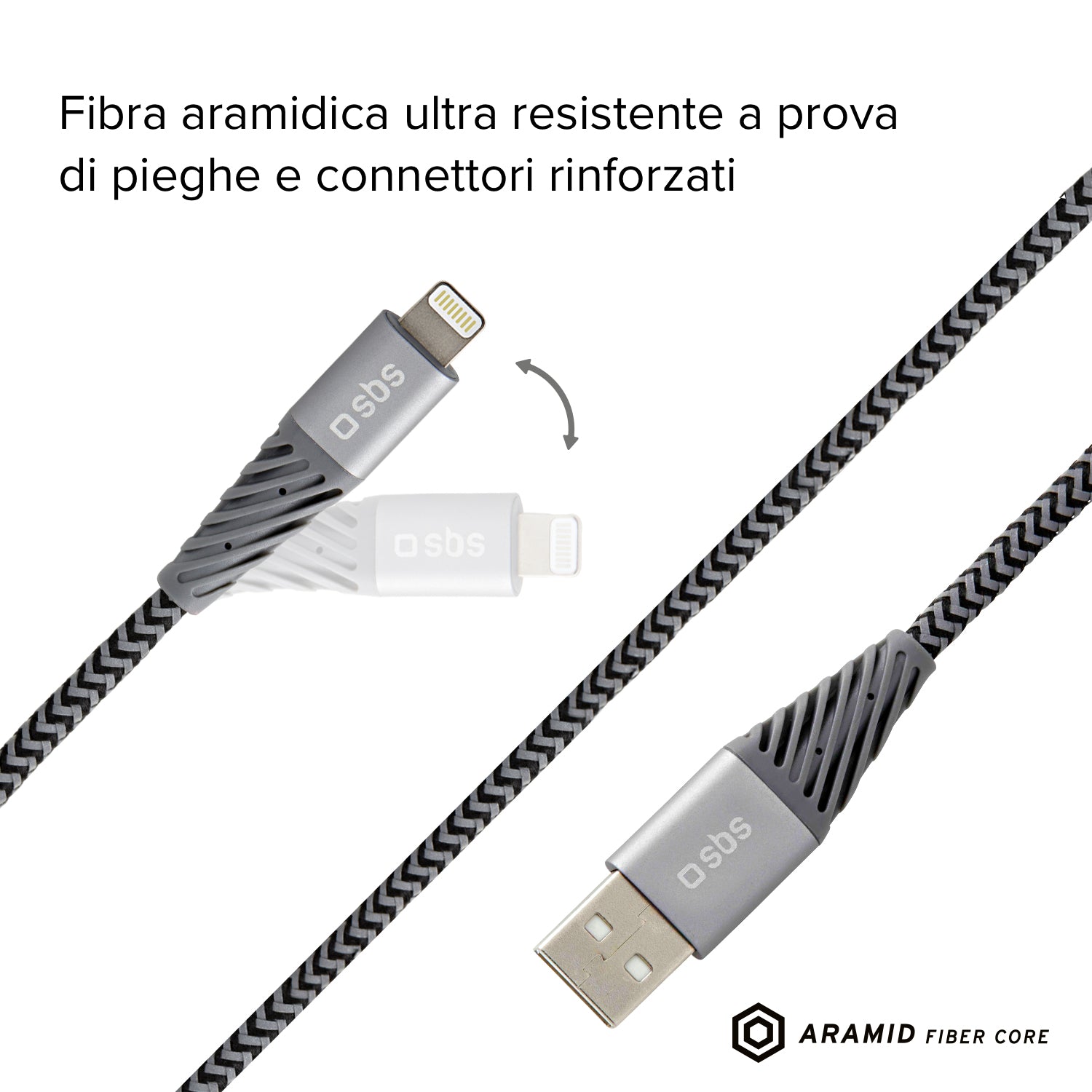 Cavo rifrangente in fibra aramidica USB 2.0 Lightning